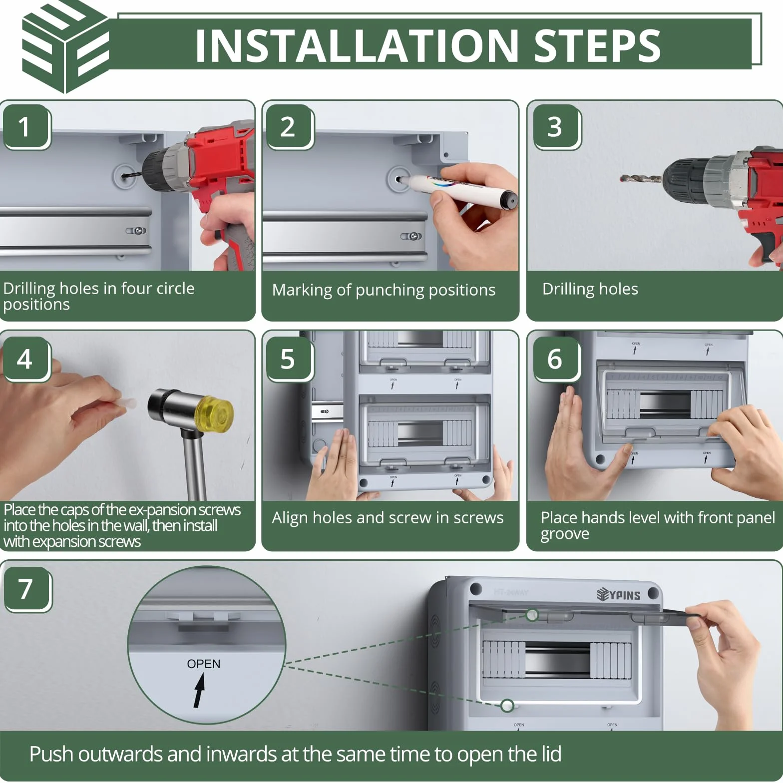 EYPINS Caja de Distribución de Superficie 2 Filas y 24 Módulos Caja Electrica Caja de Fusibles IP65 Impermeable y Antihumedad, Subdistribuidor con Junta Perimetral para Jardín o Exteriores