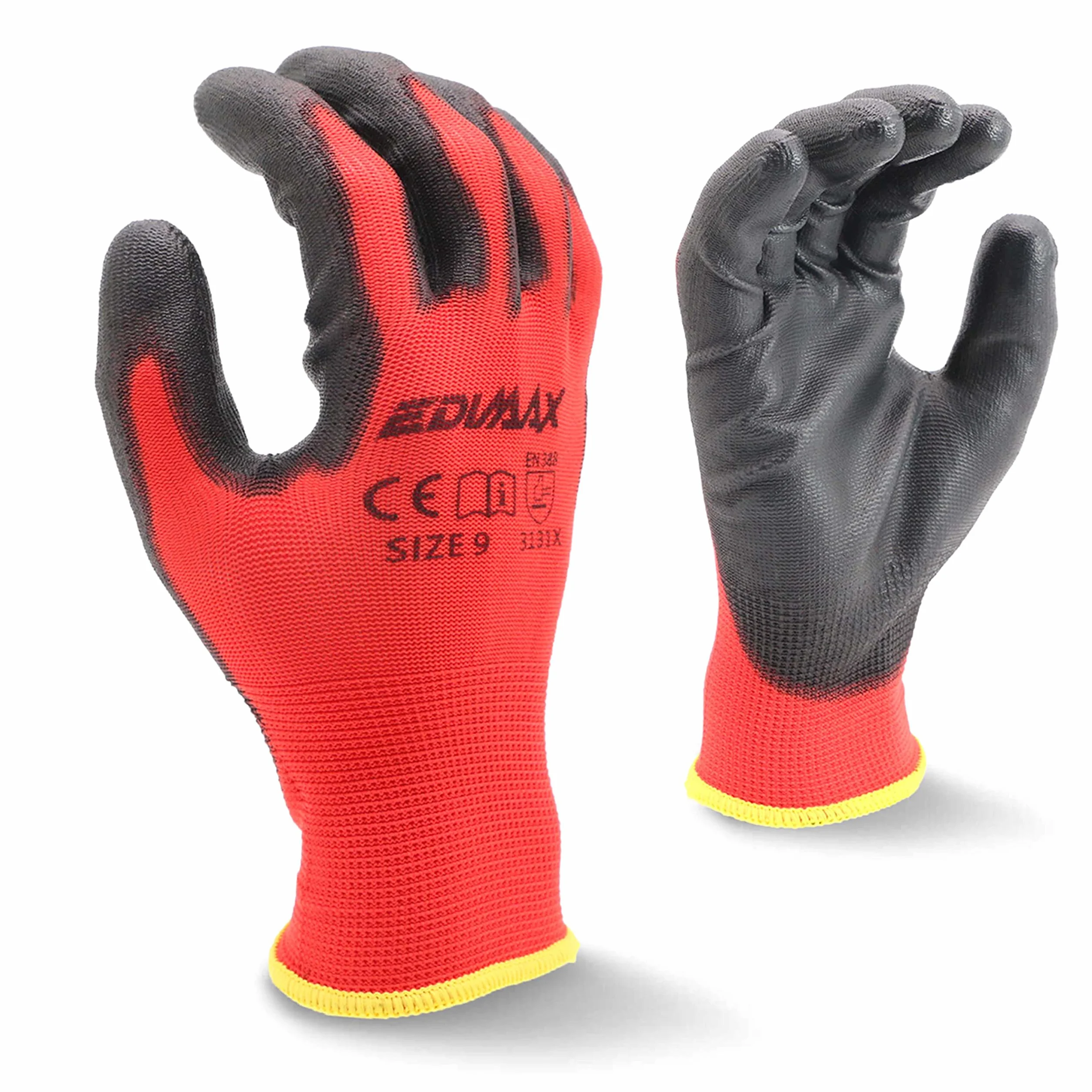 Guantes Trabajo EDIMAX Alta Resistencia Abrasión Desgarro Nivel 3 Recubrimiento Naylon PU Protección Mecánica Industrial 12 Pares