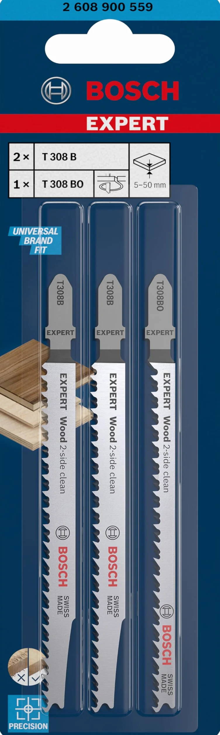 Bosch Professional 3 x Set de hojas de sierra de calar Expert Wood 2-Side Clean, para Contrachapado, Tablero para mobiliario de madera maciza, Longitud 117 mm, Accesorios Sierra de calar