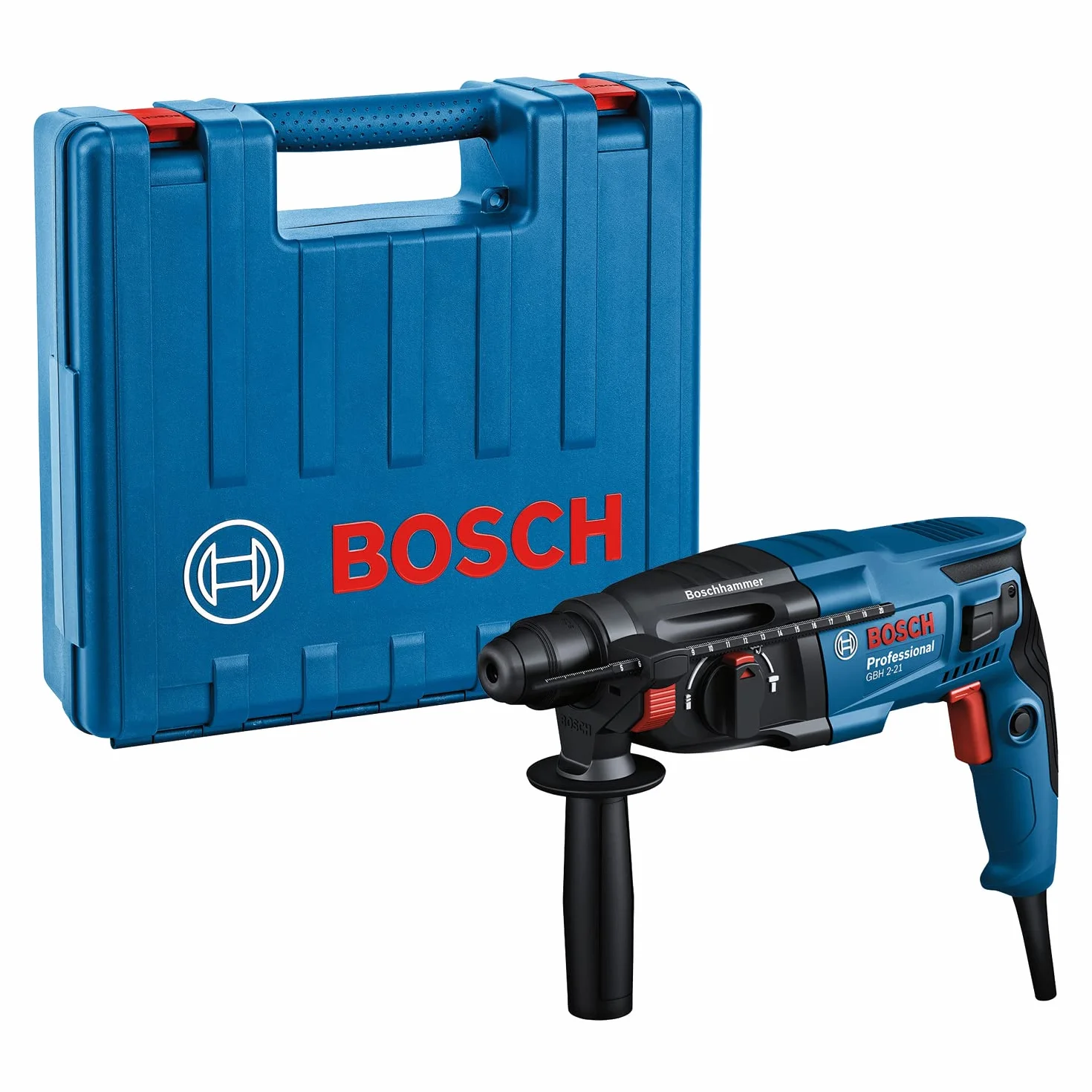 Bosch Professional martillo perforador GBH 2-21 (con SDS plus, incl. empuñadura auxiliar, paño para la máquina, profundidad retráctil, maletín)