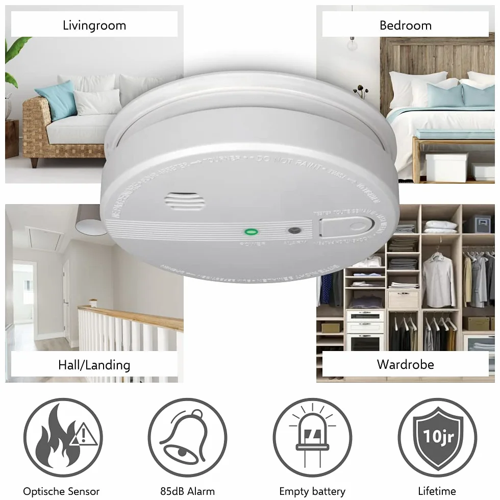 ELRO FS1105P Detector de Humo - 230 Voltios - cableado - conectable en Red con batería de Reserva de 5 años