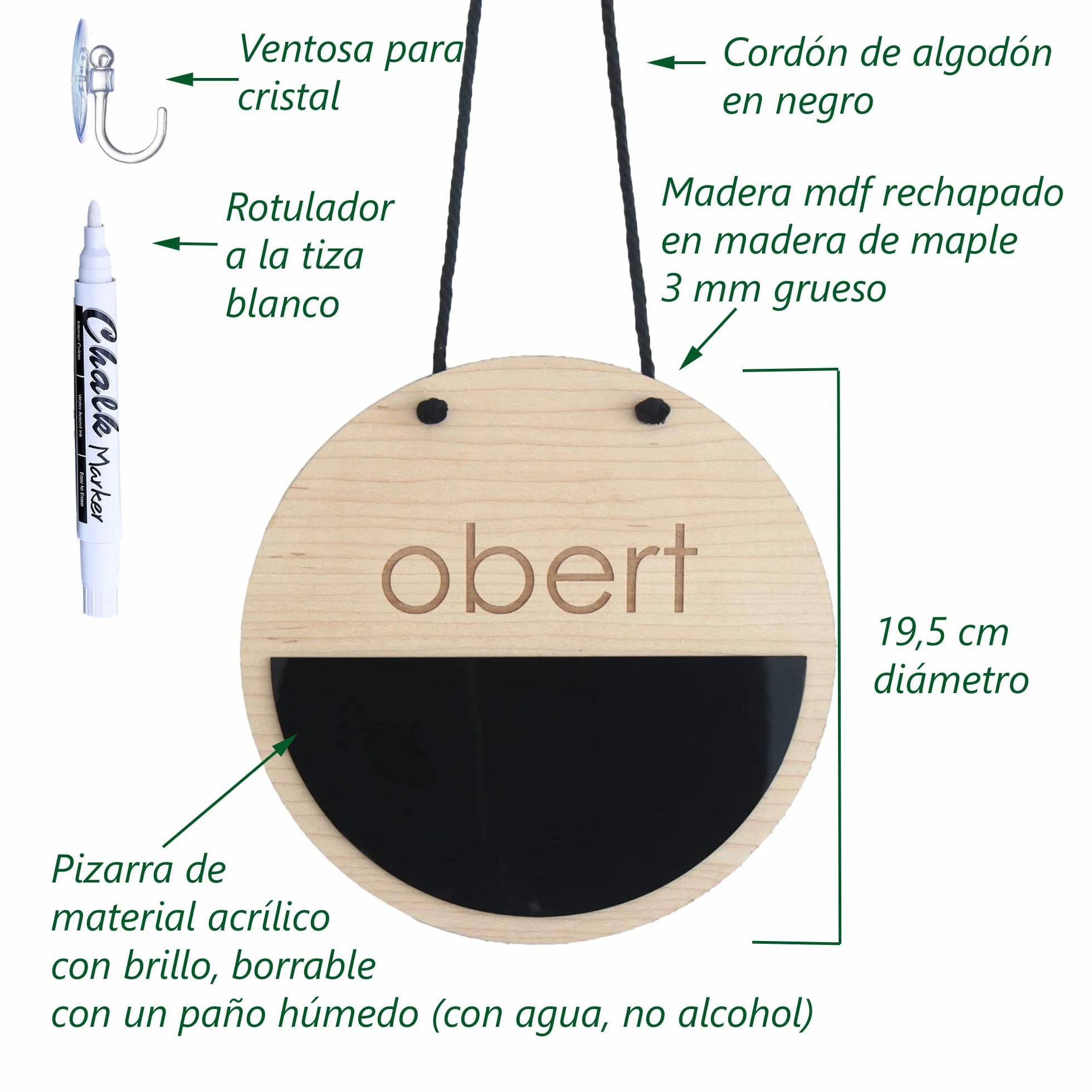 Cartel Obert Tancat con Pizarra para Tiendas, Negocios, Cartel de Horario Comercial, Fabricado en España