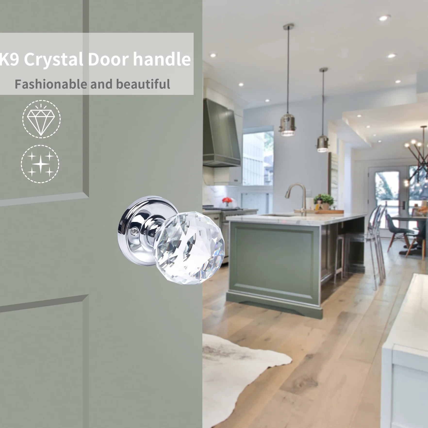 CWOVRS Tiradores de puerta de cristal (1 par), pomos de puerta de cristal sólido de 60 mm, pomos de puerta interiores de cristal con juego de tornillos para dormitorio, baño, sala de estar