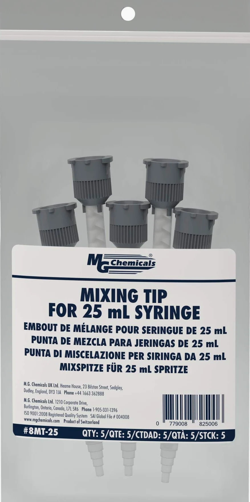 Punta de mezcla estática de MG Chemicals para jeringa epoxi doble de 25 ml (paquete de 5)