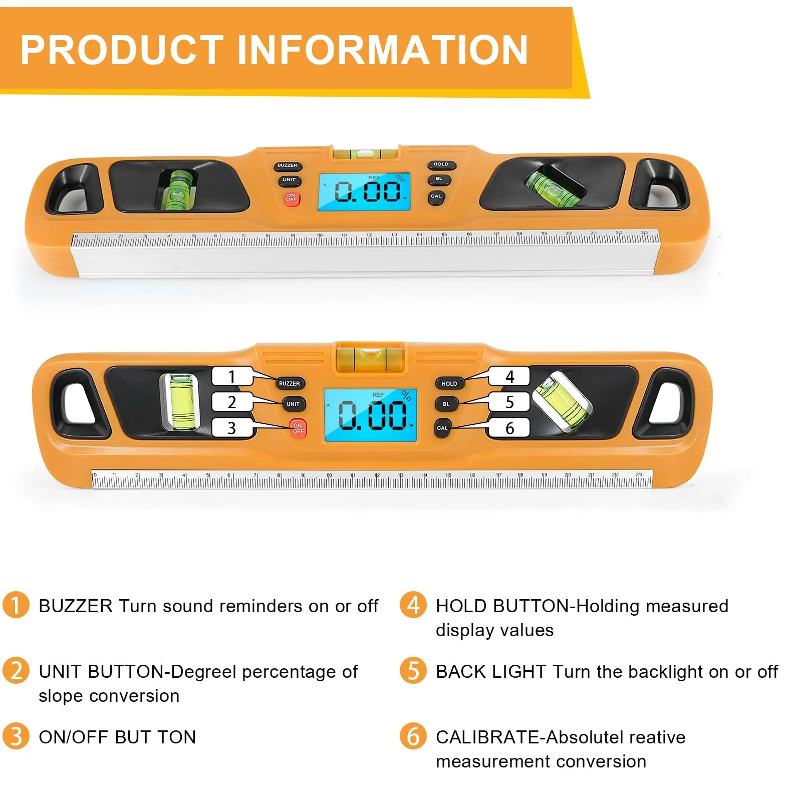 POENVFPO Nivel Digital, Pantalla LCD, Nivel Electrónico Multifuncional y Transportador para Ángulos y Pendientes, Renovación del Hogar, Proyectos de Carpintería