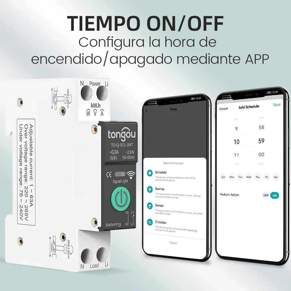 TONGOU SY2 JWT | WLAN Relé Inteligente Interruptor | Medición Potencia | Automatización Hogar | TUYA APP​ NO Hub Requerido | Control Inalámbrico Iluminación +Electrodomésticos