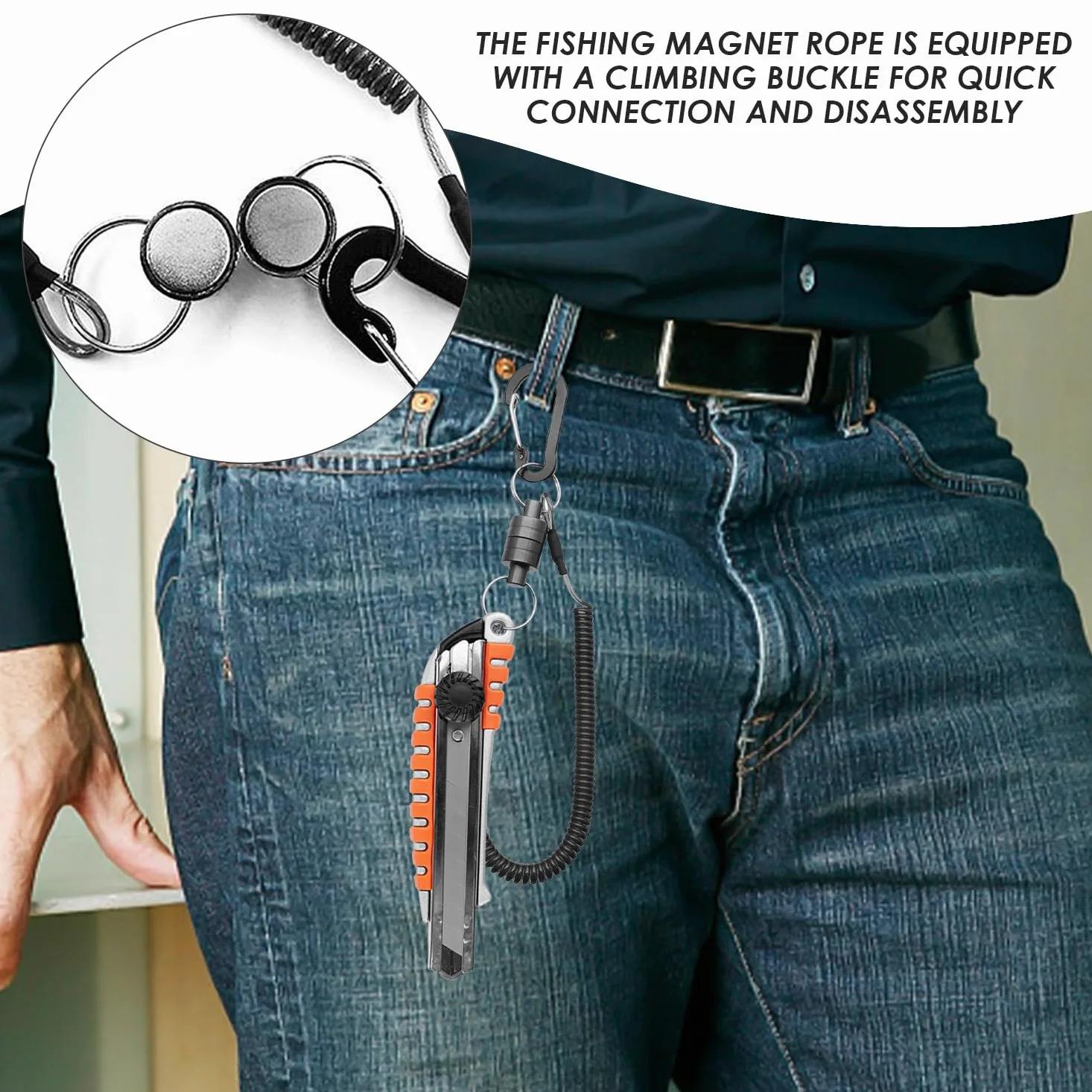 1 Pieza De Cuerda Magnética De Pesca, 1 Pieza De Cuerda Perdida Telescópica, Cuerda con Clip Magnético, Cordón De Mosquetón, Cuerda De Mano Magnética Antipérdida para Exteriores