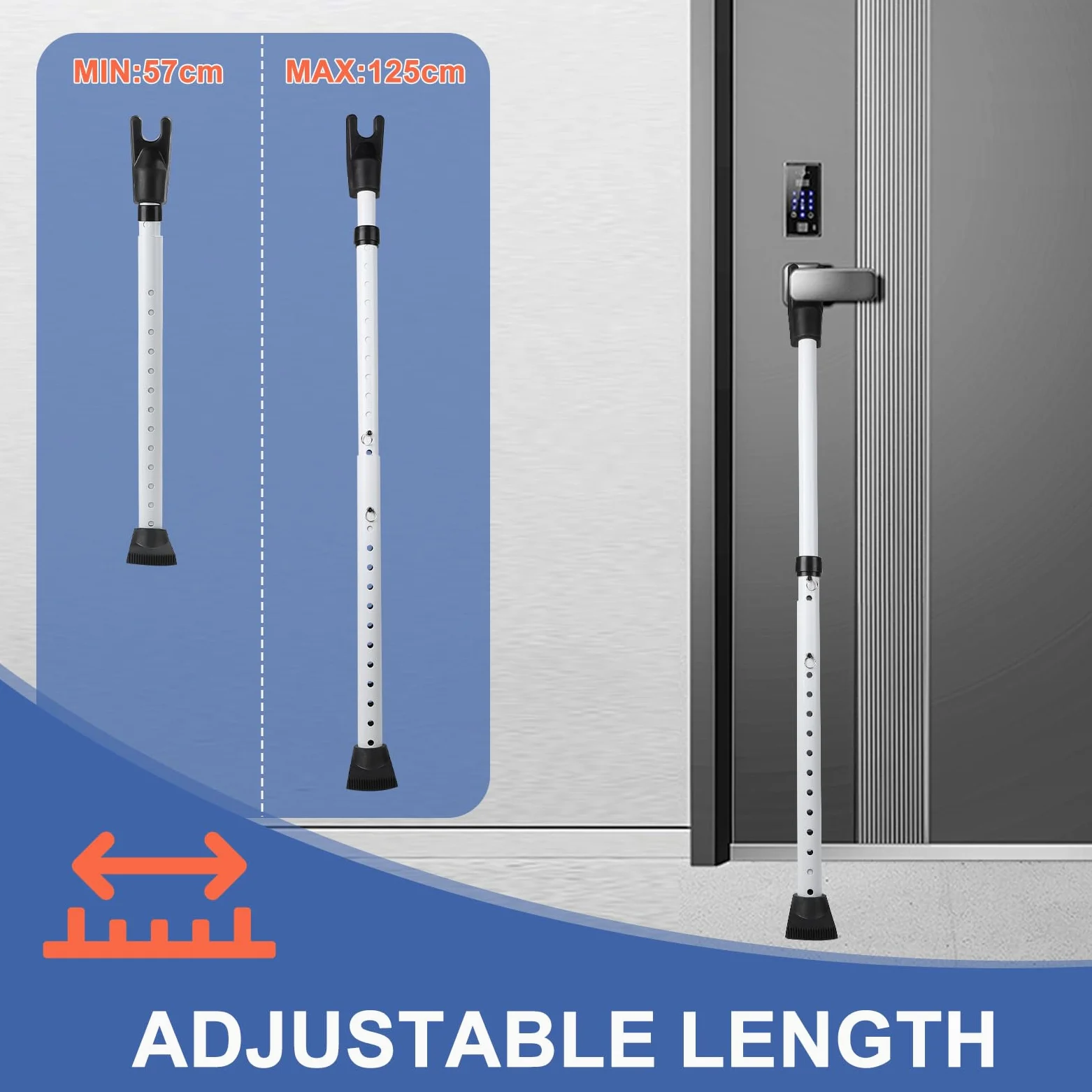 Barra de Seguridad para Puertas, Ajustable 57-125 cm, Barra Antirrobo Puerta para Puertas Correderas y Ventanas Correderas, para Pisos, Habitaciones de Hotel y Casas