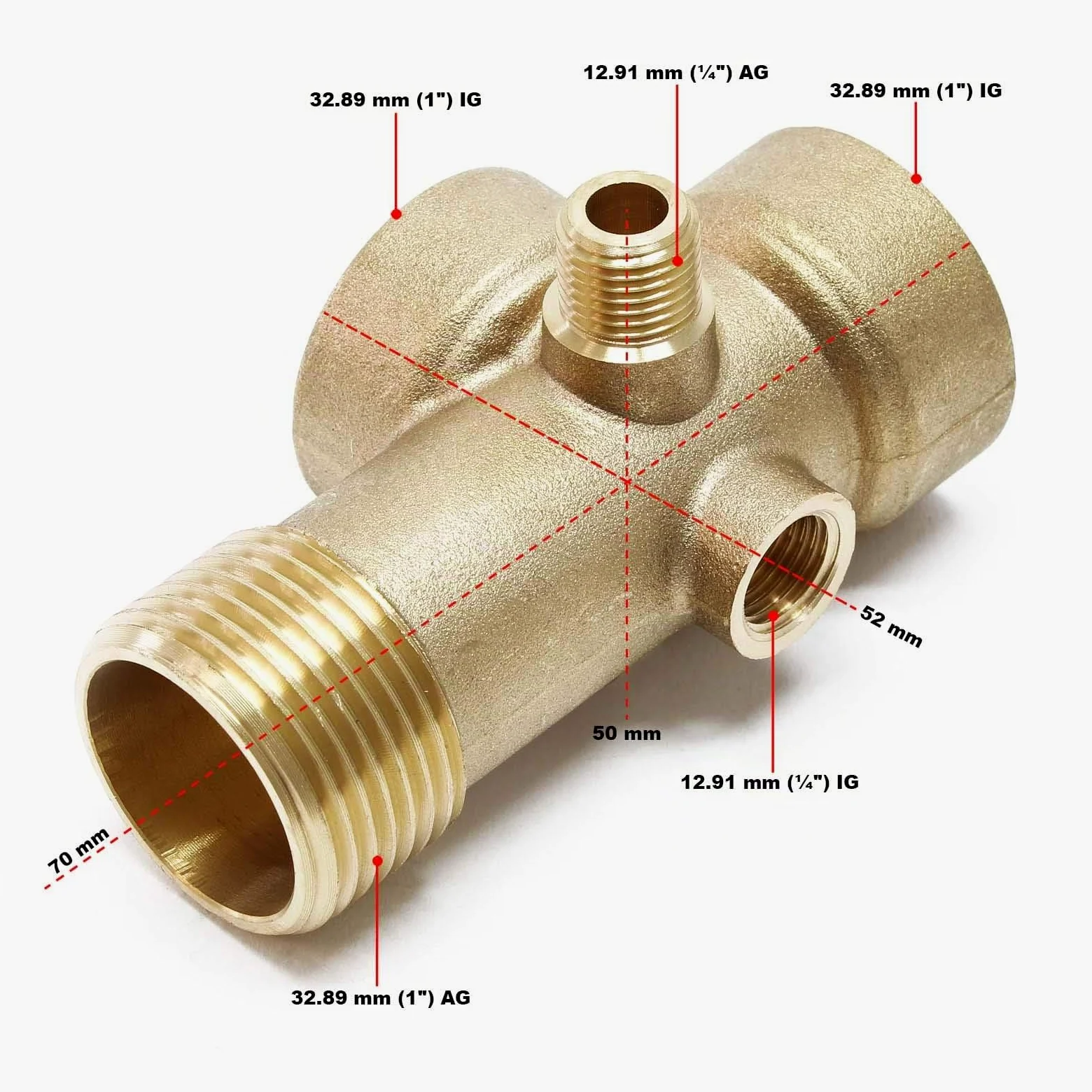 Racor 5 vías latón DN25 1"DN13 1/4" rosca hembra rosca macho manómetro bomba grupo de presión