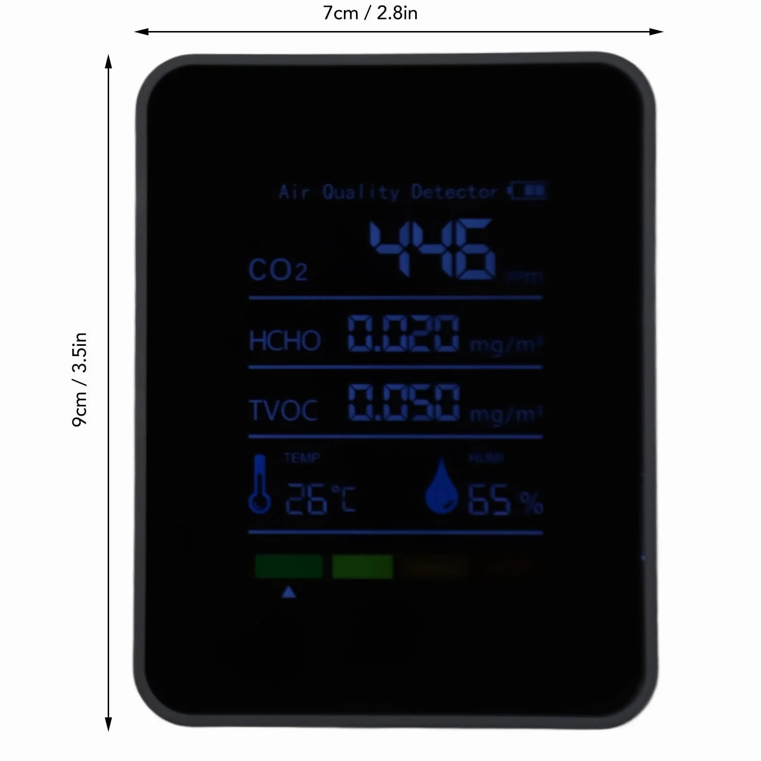 CO2 Monitor de Calidad del Aire Interior HCHO TVOC 5 en 1 con Batería para Viaje Casa y Coche Temp Humi