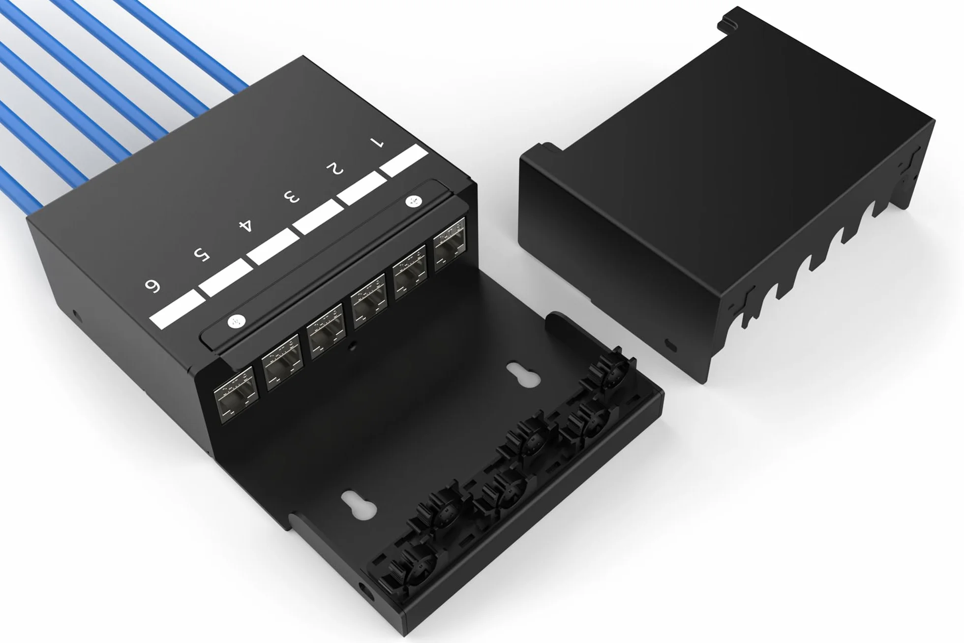 DIGITUS Caja de Punto de Consolidación - para Seis Módulos Keystone y Cables de Red - Gestor de Cables Inteligente - Grado de Protección IP20 - Montaje en Pared y Techo - Negro