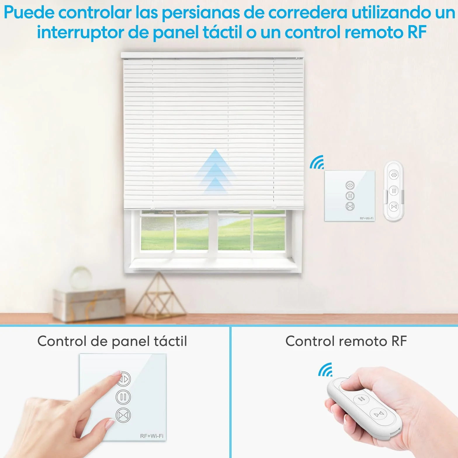 LoraTap Interruptor Persiana WiFi con Mando a Distancia RF, Interruptor Táctil de Pared para Cortina Eléctrica, Funciona con La Aplicación Smart Life, Compatible con Alexa y Google Home