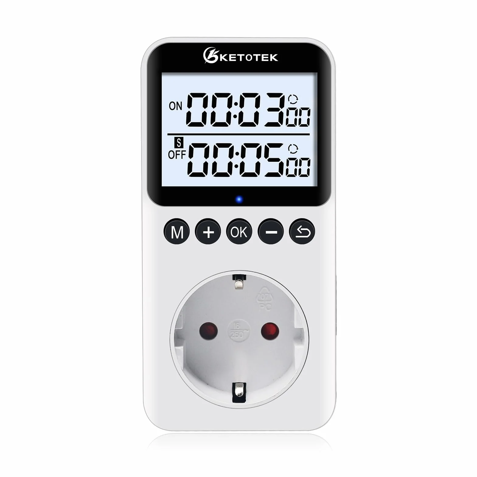 KETOTEK KTTS02 Temporizador digital con retroiluminación, interruptor de ciclo continuo, cuenta regresiva, temporizador interno para lámparas, acuario (16 A, 230 V, 3680 W)