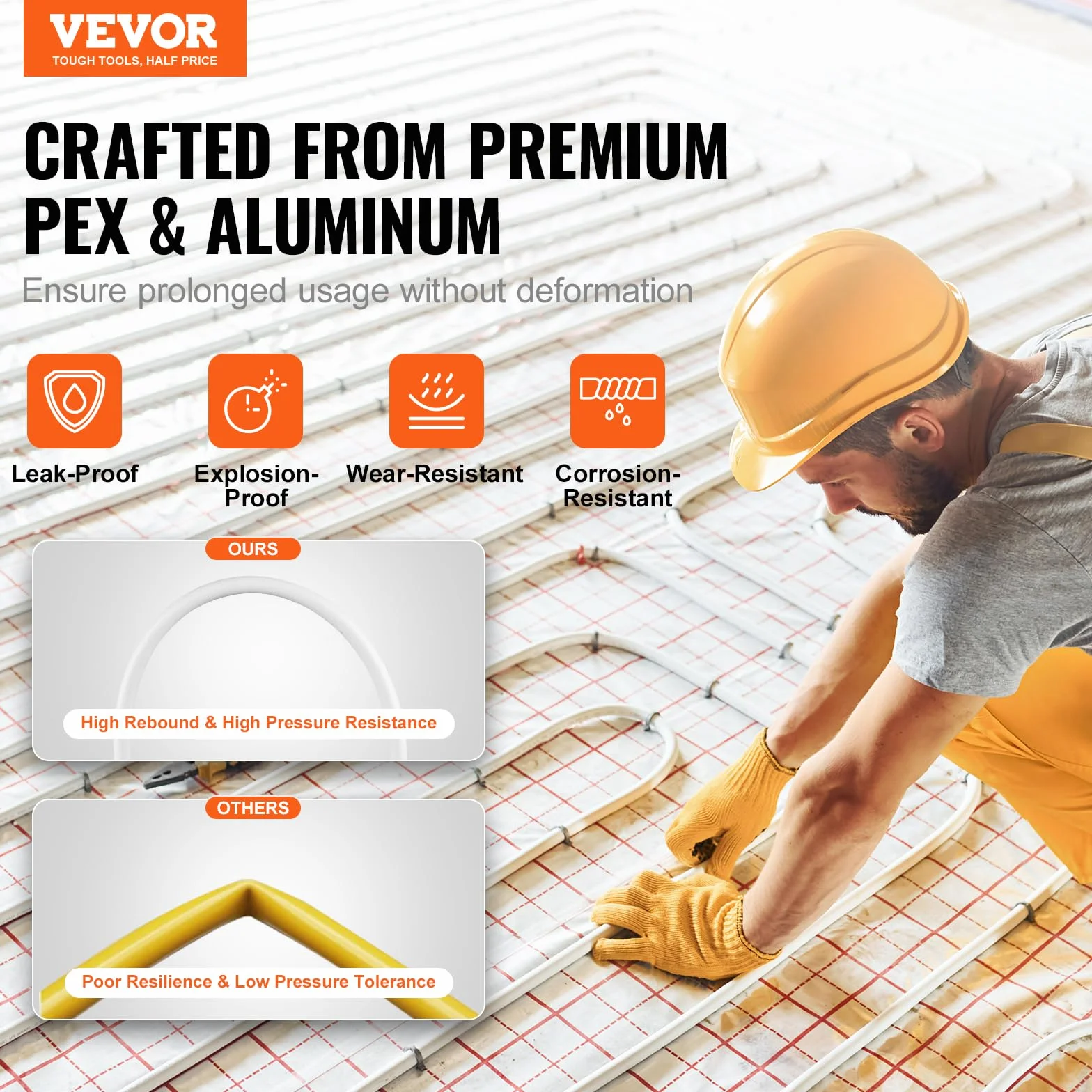 VEVOR Tubo PEX AL PEX 200m Calefacción por Suelo Radiante Φ 16mm Espesor 2mm Barrera de Oxígeno