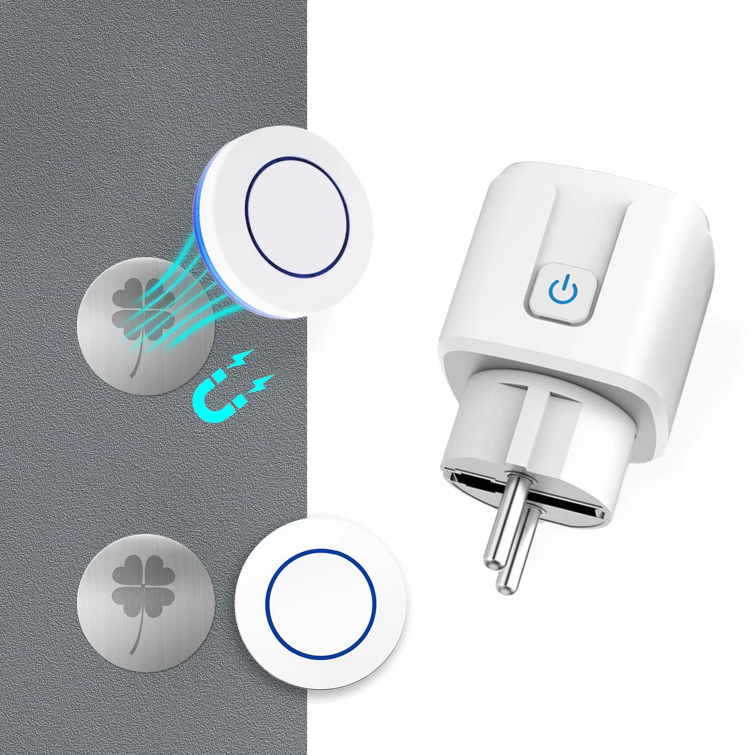 Enchufe de interruptor de pared inalámbrico,Transmisor de radio de atracción magnética transmisor de pared 2 en 1 interruptor de radio Rango de control de 100M AC220V 3500W Enchufe(no wifi）