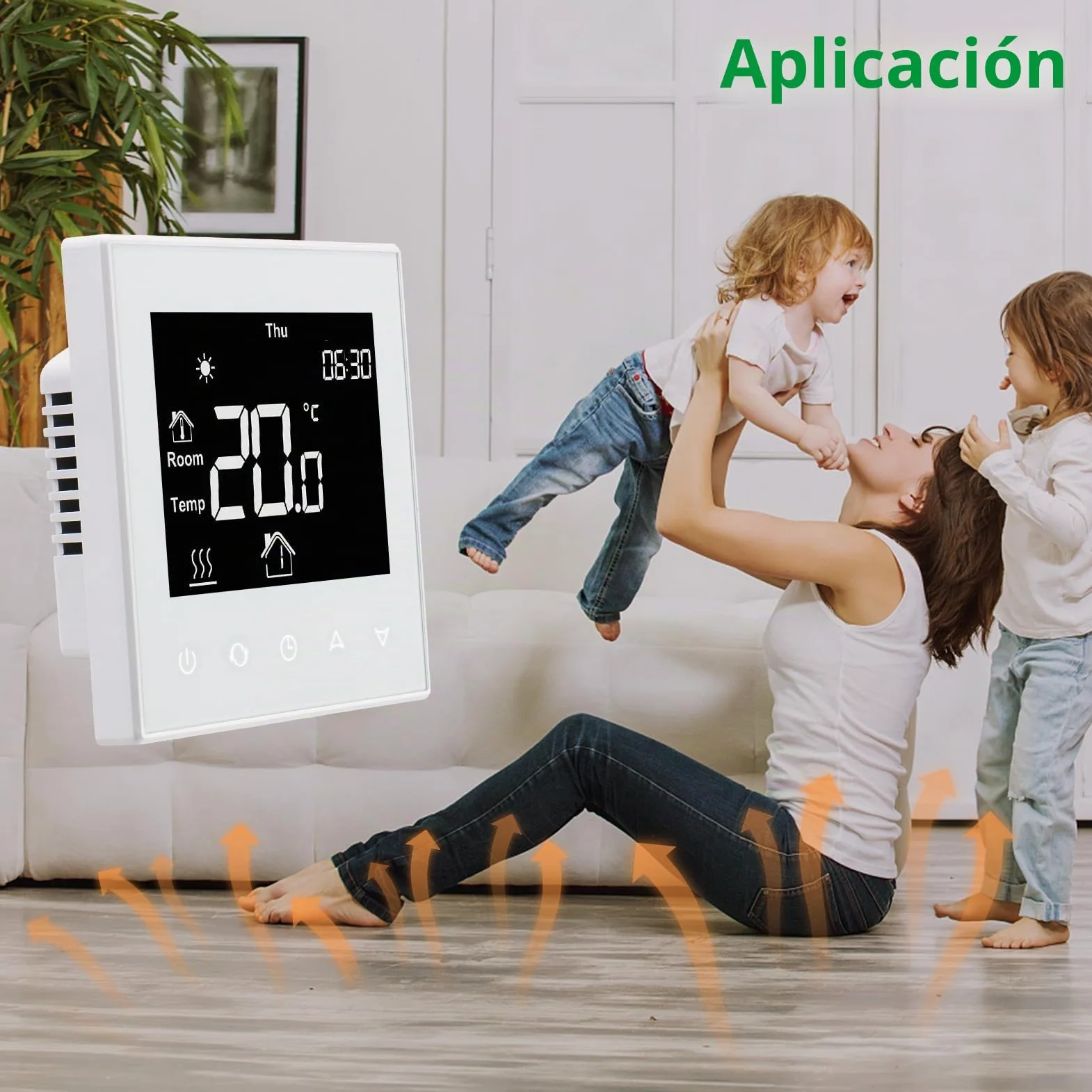 Wengart Termostato Negro Inteligente WG505 (16A), Pantalla Táctil LCD para Calefacción Eléctrica por Suelo Radiante, Doble Sensor (Aire/Suelo), Programable, Apto para Caja Cuadrada 86mm