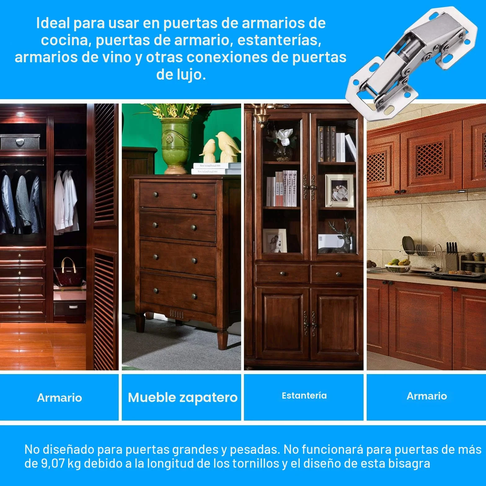 JIZZU 10 Piezas Bisagras Puertas Cocina, Bisagra Puertas Madera de Cierre Suave 90 Grados