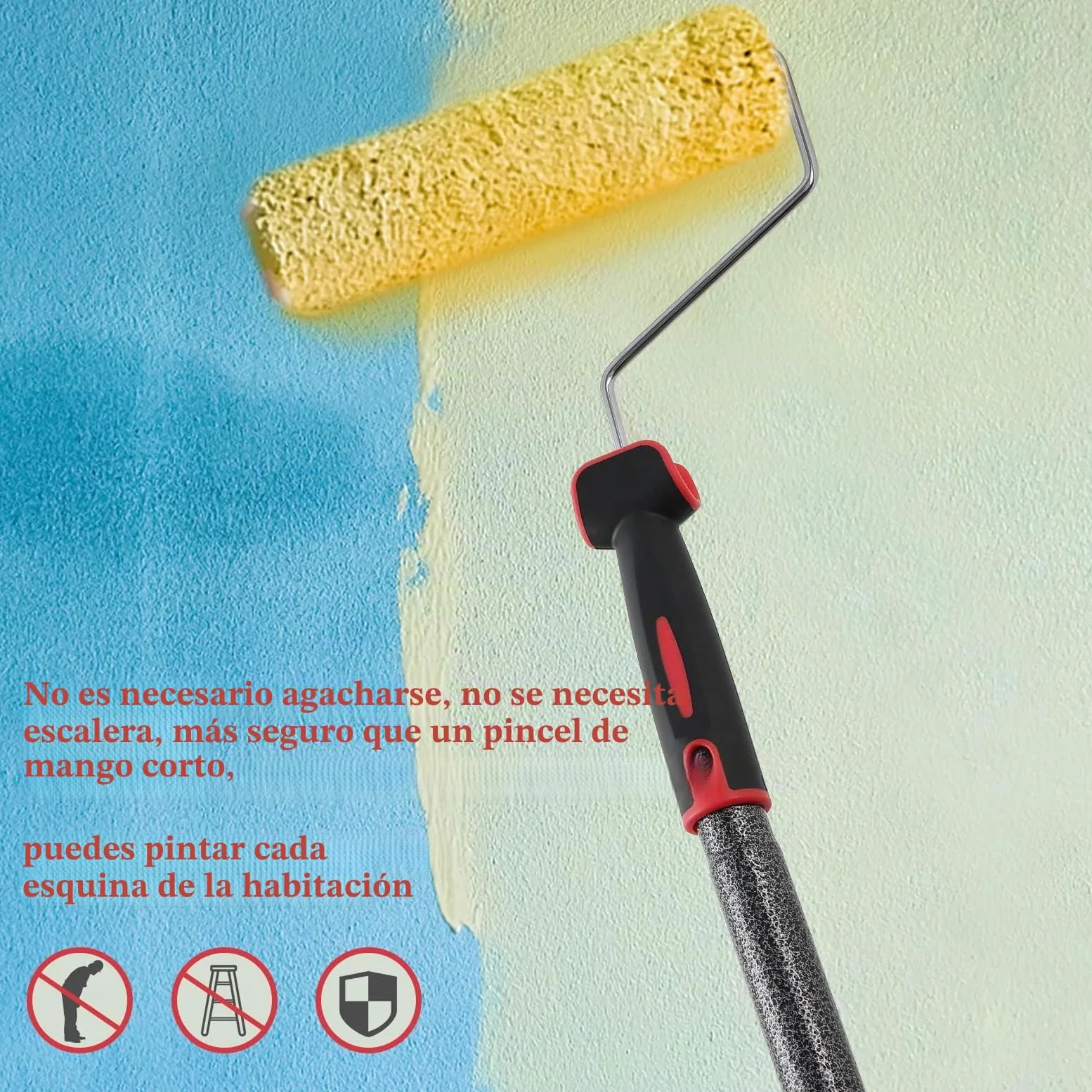 Rodillo de pintura, 70 – 180 cm, barra telescópica, rodillo de pintura multifunción, juego con cepillo de pintura para casa, barra de acero inoxidable para paredes y techos, color gris