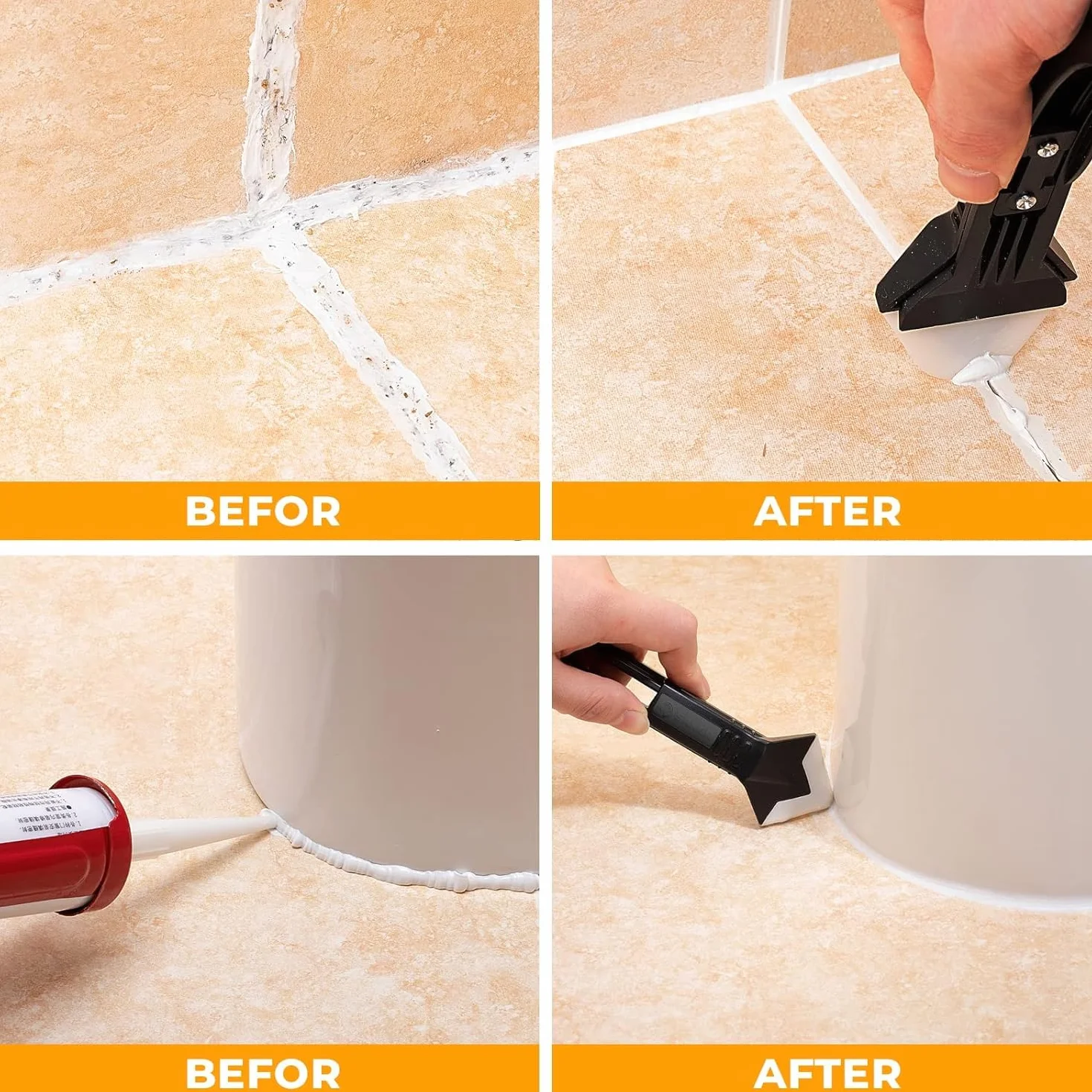 3 en 1 Aplicador Silicona Herramienta, LINKINNO Kit de Calafateo Herramientas de Eliminador de Sellantes Cemento Rascador Alisador de Masilla para Rasqueta Vitroceramica para Juntas Baño de Cocina