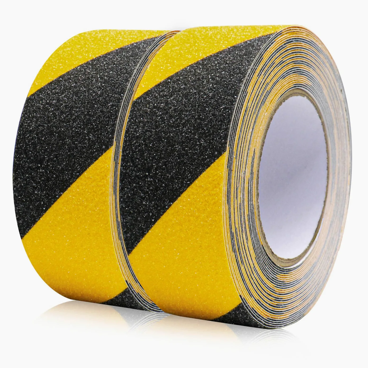 Cinta Adhesiva Antideslizante 2 Rolls de 10 m x 50 mm, Alta Tracción Fuerte Apretón Abrasivo, Cinta Antideslizante Seguridad para Exteriores y Interiores,BOMEI PACK (negro amarillo)
