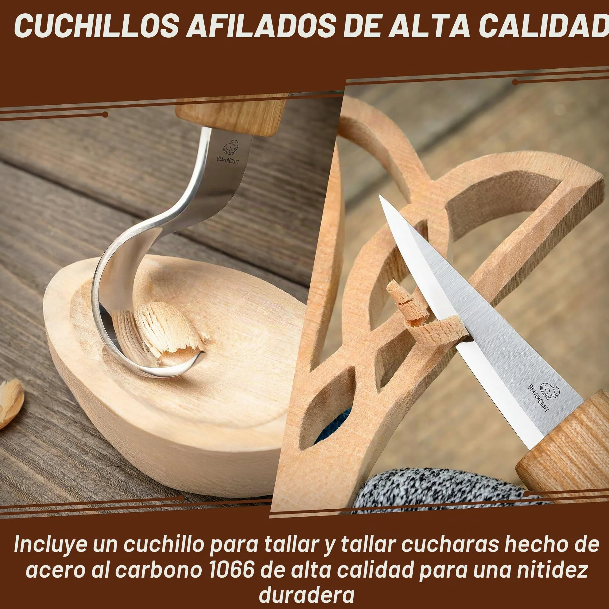 BeaverCraft Kit de Tallado de Cucharas en Madera para Principiantes DIY04 – Cuchillos Sloyd y de Gancho, Bloque de Tilo