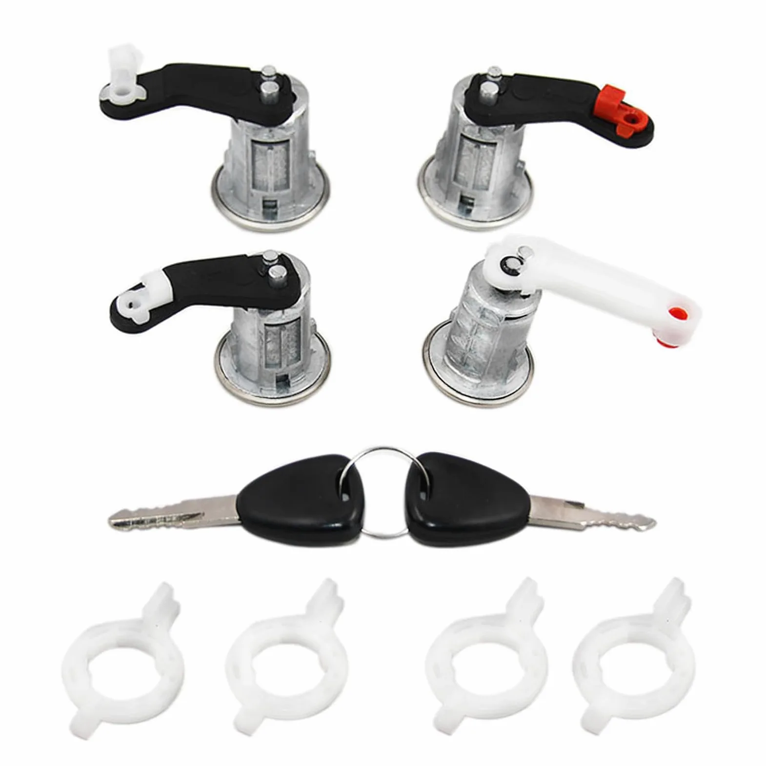Cilindros de cerradura de puerta de coche Kit de cerradura de 4 barriles con 2 llaves Compatible con Master MK Mégane Clio Opel Movano Nissan Interstar 7701470944 7701470945 7701470952