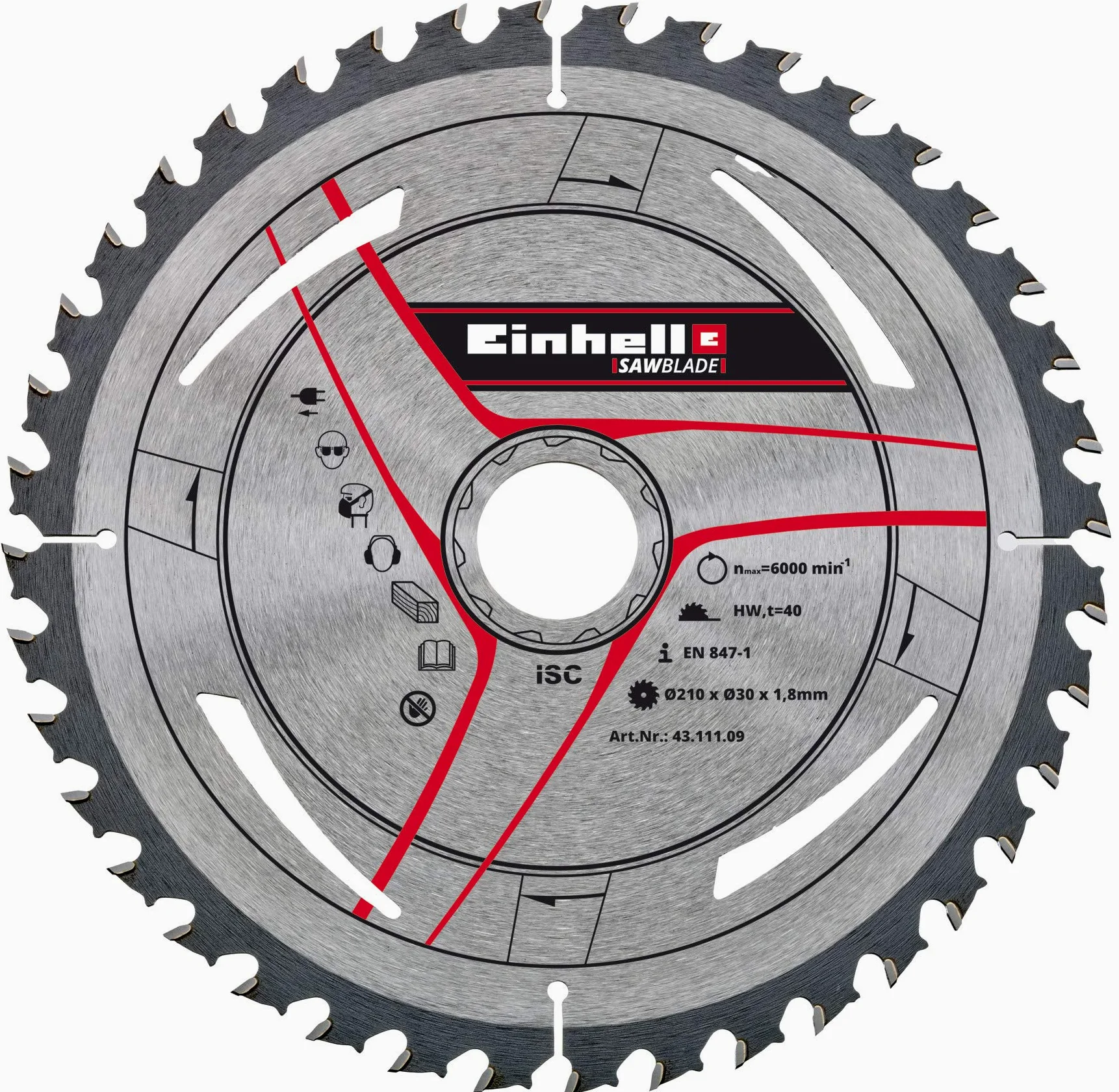 Hoja de corte fino de metal duro original Einhell (accesorio de sierra estática, 40 dientes, velocidad máxima 6000 min-1, diámetro 210 x diámetro 30 x 1,8 mm)