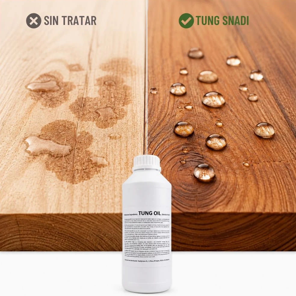 1 l. aceite de tung 100% Puro | Cuidado natural de la madera de interiores y exteriores | No altera el color dejando una capa impermeable muy resistente. - Snadi