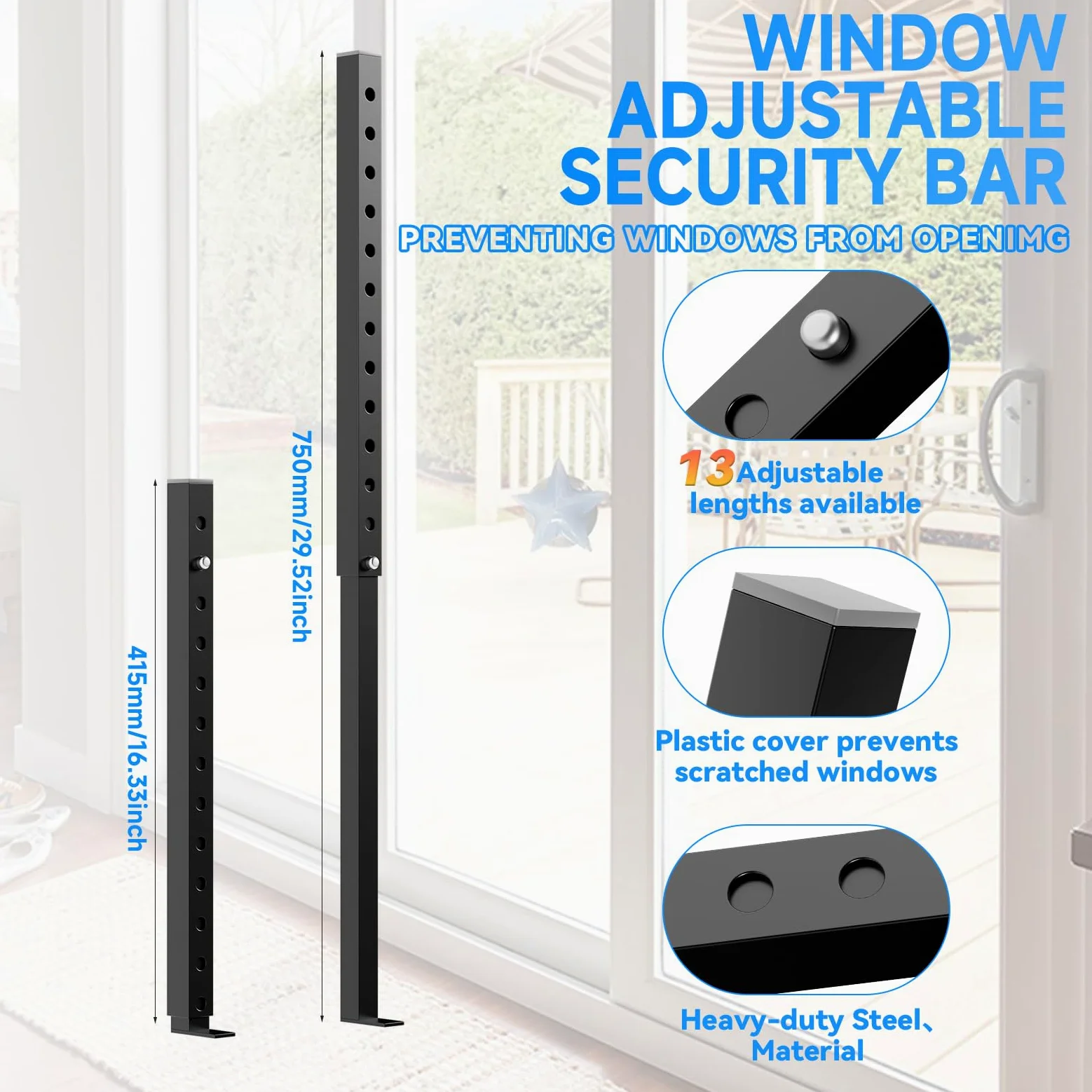 ZhouDaShu Barras de seguridad ajustables para ventana, barras de seguridad interior vertical, bloqueo de barra de ventana para evitar robos, barras de seguridad para ventana para niños, barra de