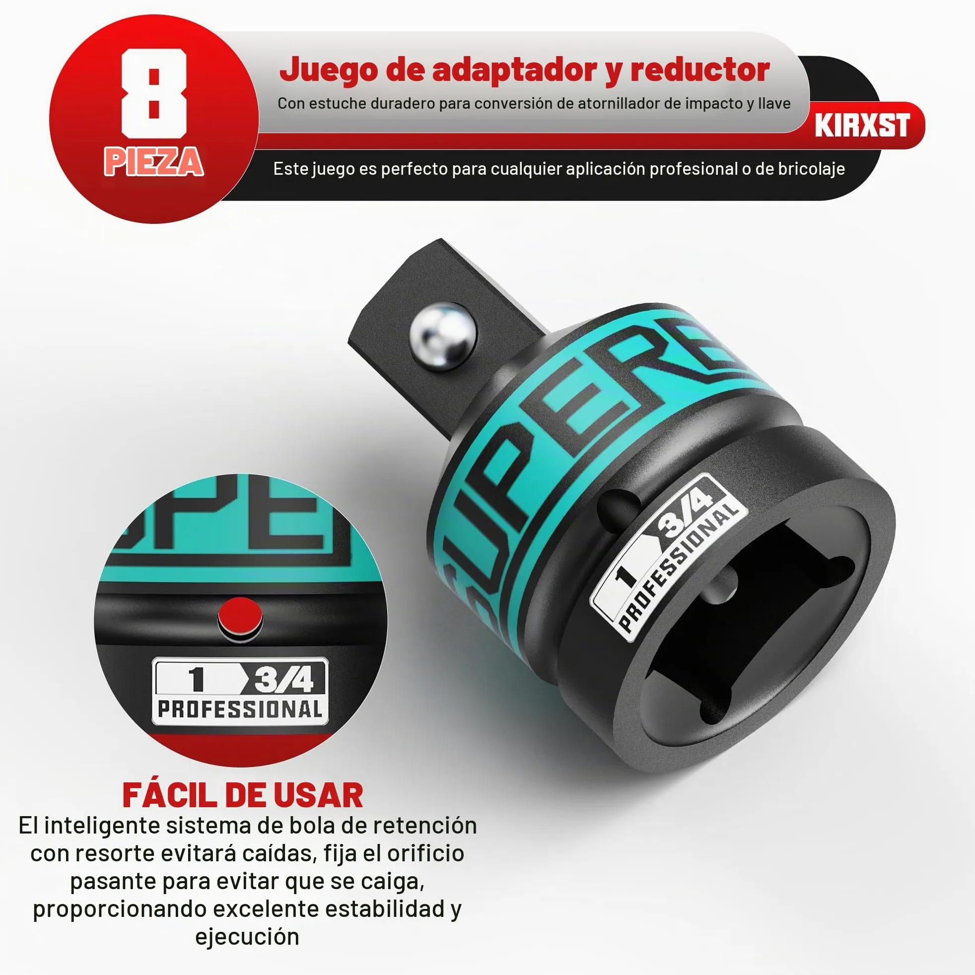 Juego de 8 Adaptadores de Vaso, Adaptadores para Llave de Vaso 1/4" 3/8" 1/2" 3/4" 1", Reductores de Vasos de Impacto para Reparaciones Mecánicas y Automoción