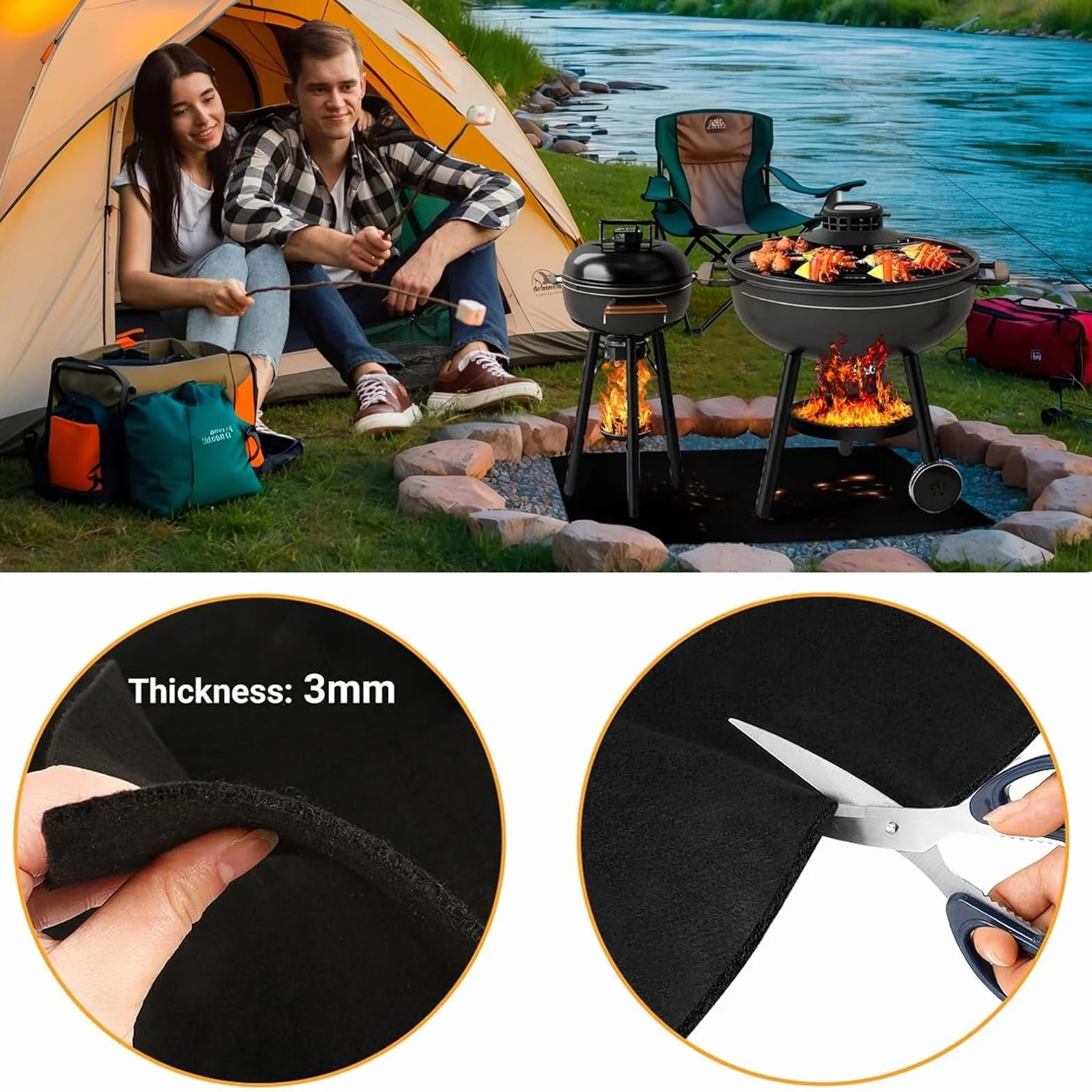 Base ignífuga de 100 x 100 cm, 3 mm de grosor, fieltro de carbono, resistente al calor hasta 982 °C, esterilla ignífuga para barbacoa, soldadura, brasero, chimenea, césped, camping