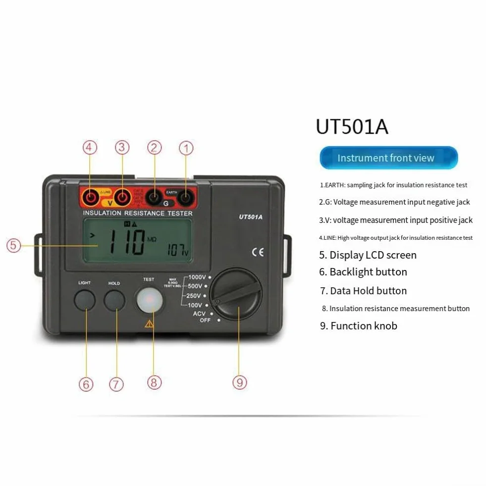 Probador de resistencia de aislamiento UT501A Megohmmeter digital 100V-1000V LCD