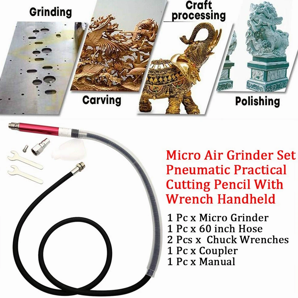 Kisbeibi Micro Grinder, Micro Air Grinder Set 65000 RPM Neumático Práctico Corte Lápiz con Llave de Mano