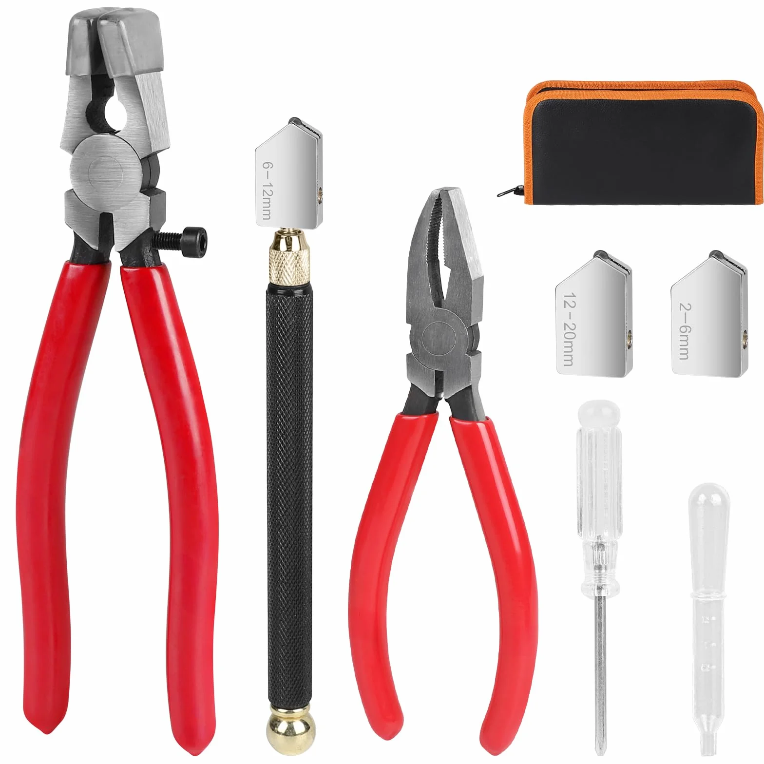 LALAGO 8pcs Cortador de Vidrio para Botellas, Alicates para Romper y Rejuntar Vidrio, Juego de Alicates para Correr Vidrio con 2 Cabezales de Corte de Repuesto, Tubo de Goteo para Azulejos de Mosaico