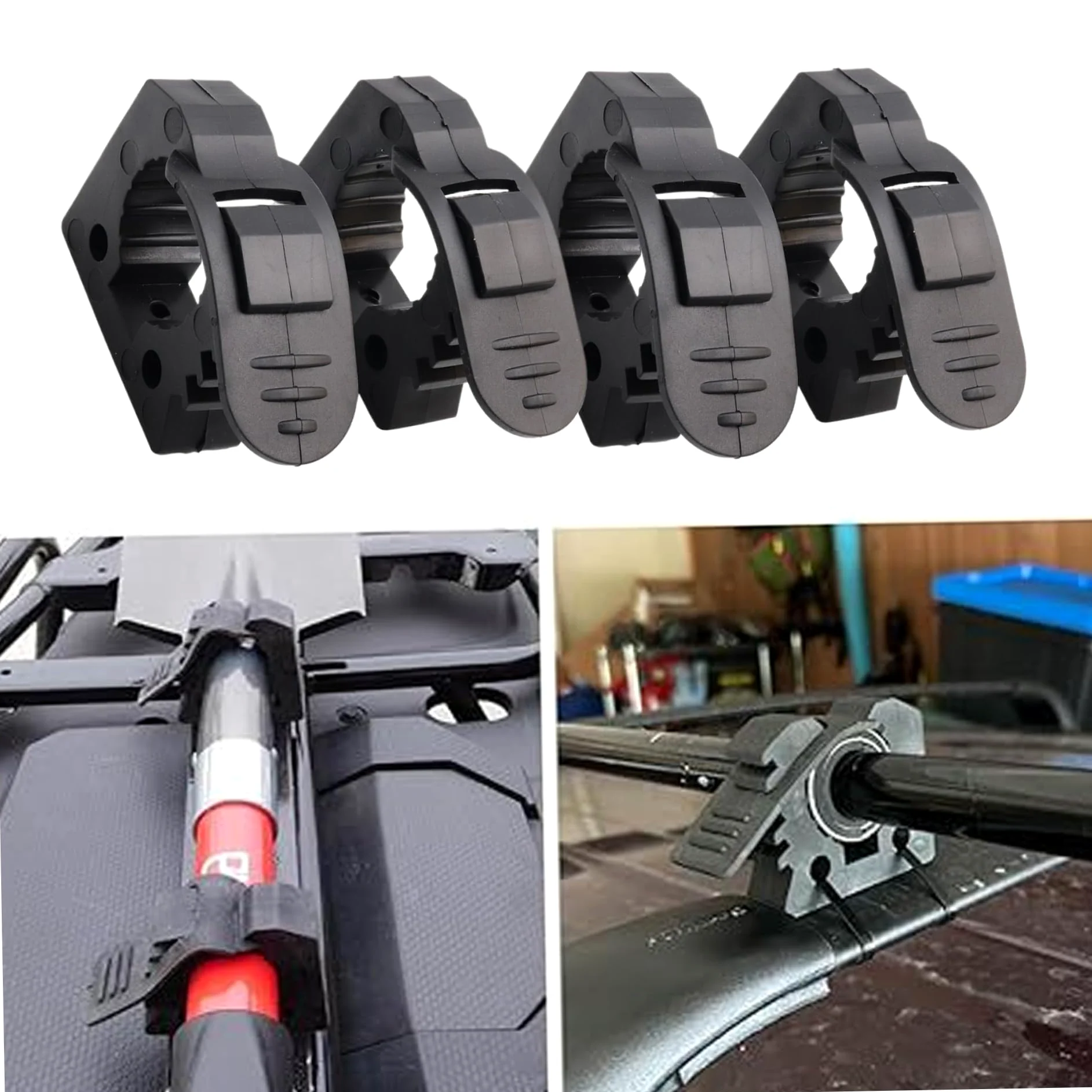 Montaje de abrazadera de liberación rápida, agarre de abrazadera de goma, 4 piezas sin deslizamiento universal Strong Load TUV ATV Van Camiones de agarre de agarre para el hacha de pala-1.18-1.57 pul