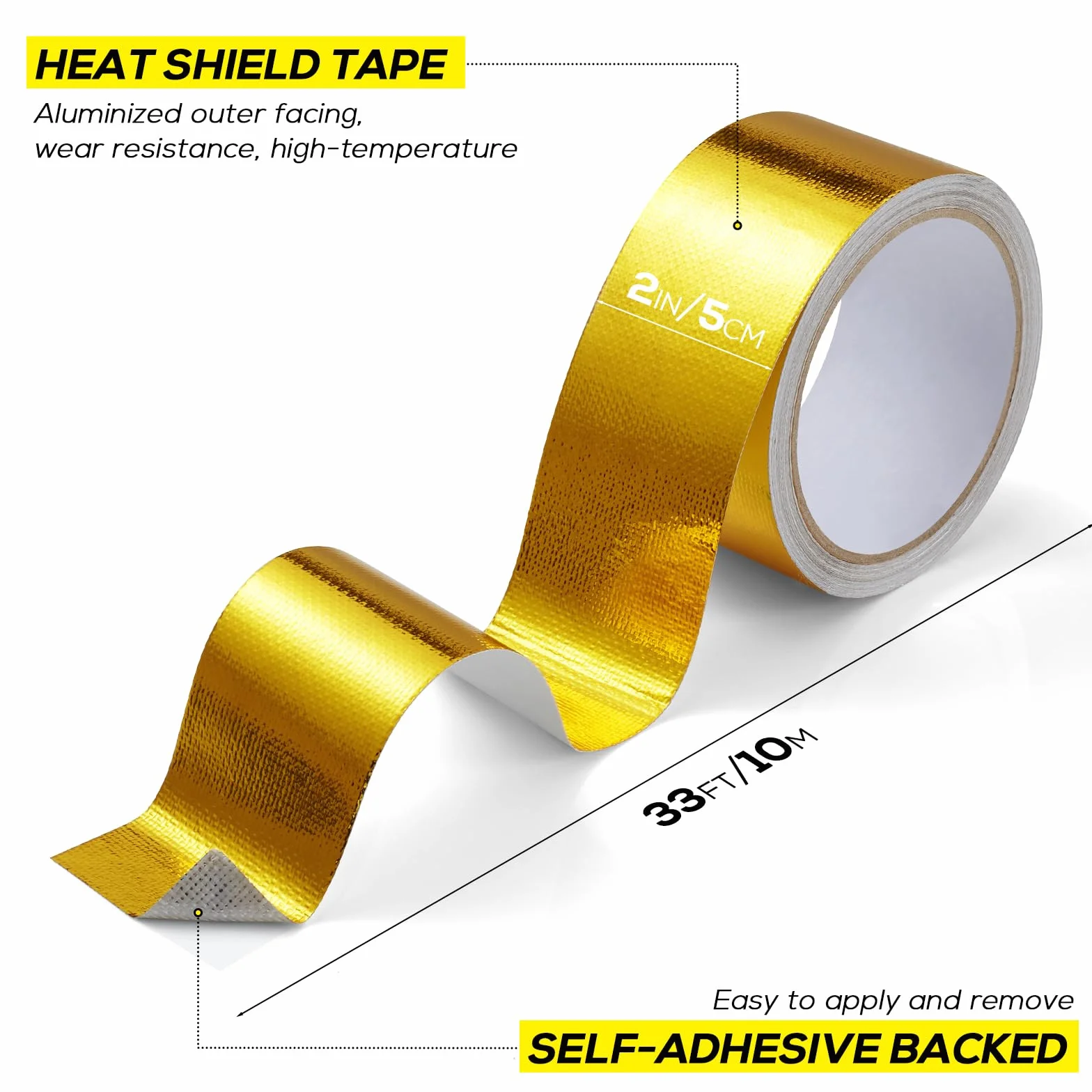Lámina de aluminio para protección térmica, cinta de sellado metálica dorada, de fibra de vidrio, para manguera y coche, 5 cm x 10 m