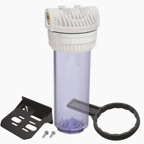 AQUAWATER - Filtro Simple Vacío 107221 - Dimensión Estándar 9''3/4 - Para Tratamiento de Agua - Incluye Soporte y Llave de Afloje - Blanco - Ø9.75 x 25 cm - Caudal Máx 1.5 m3/h