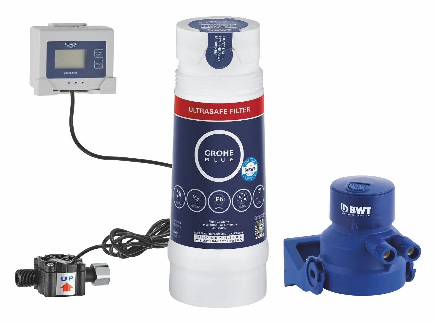 GROHE Blue - Filtro Ultrasafe, para sistemas de filtración Blue, capacidad de 3000L, incluye caudalímetro y pilas, ref. 40876000
