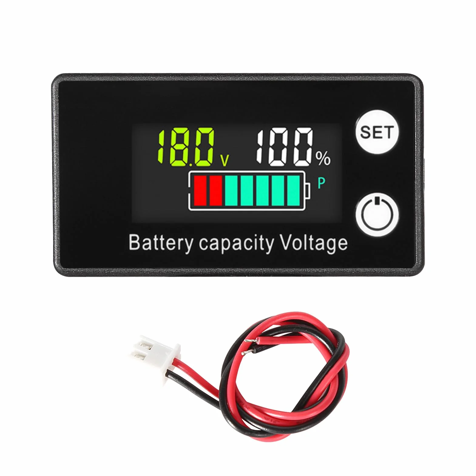 DEWIN Voltímetro Digital, Monitor de Capacidad de Batería LCD Medidor de Voltaje de Nivel de Batería con Alarma para Automóviles y Barcos DC 8V-100V Probador para Li-ion Lifepo4, plomo y ácido
