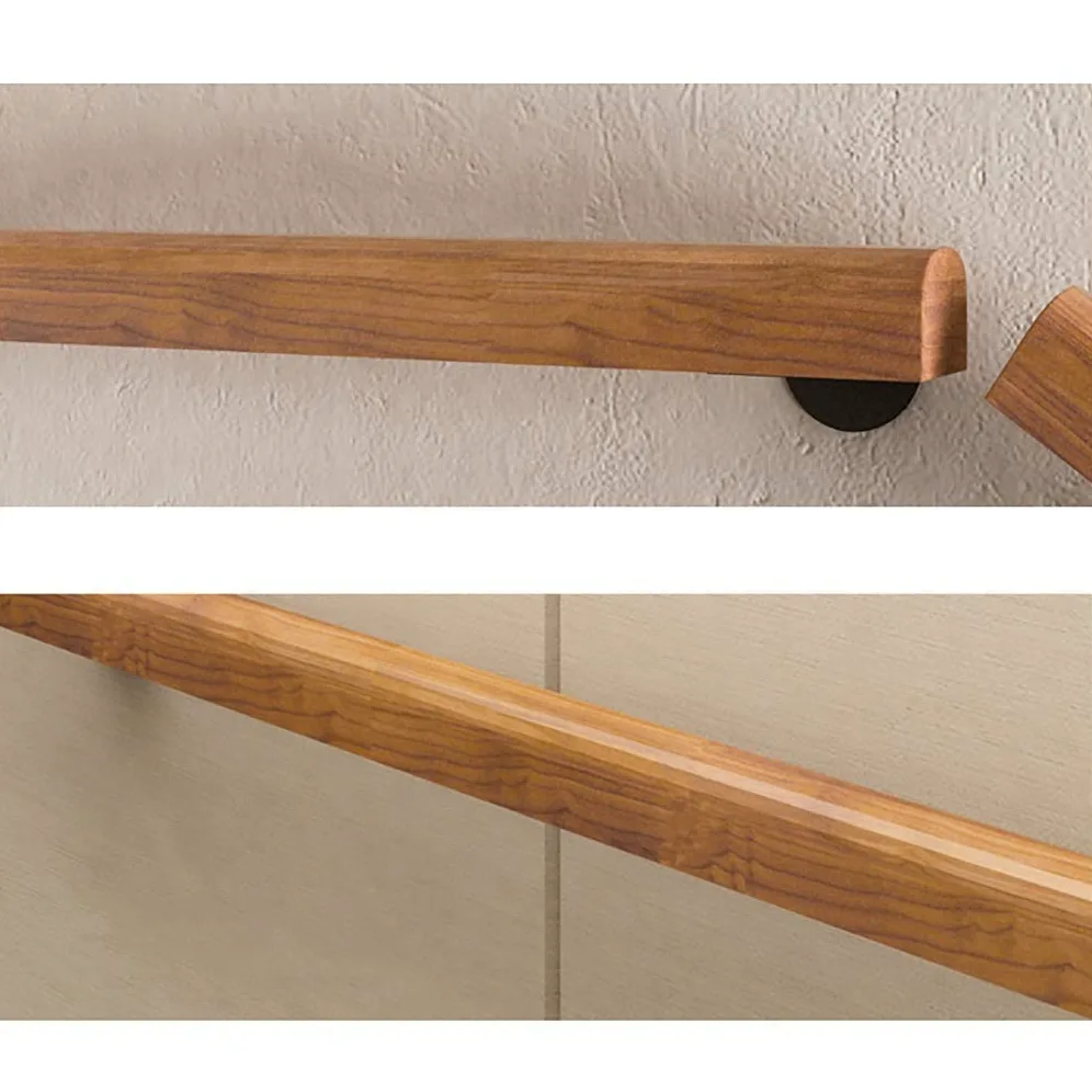 Barandilla de escalera universal para exterior, interior, barandilla de escalera de madera antideslizante, kit completo, con 2 soportes fijos de hierro, barra de soporte para pasillo de barandil
