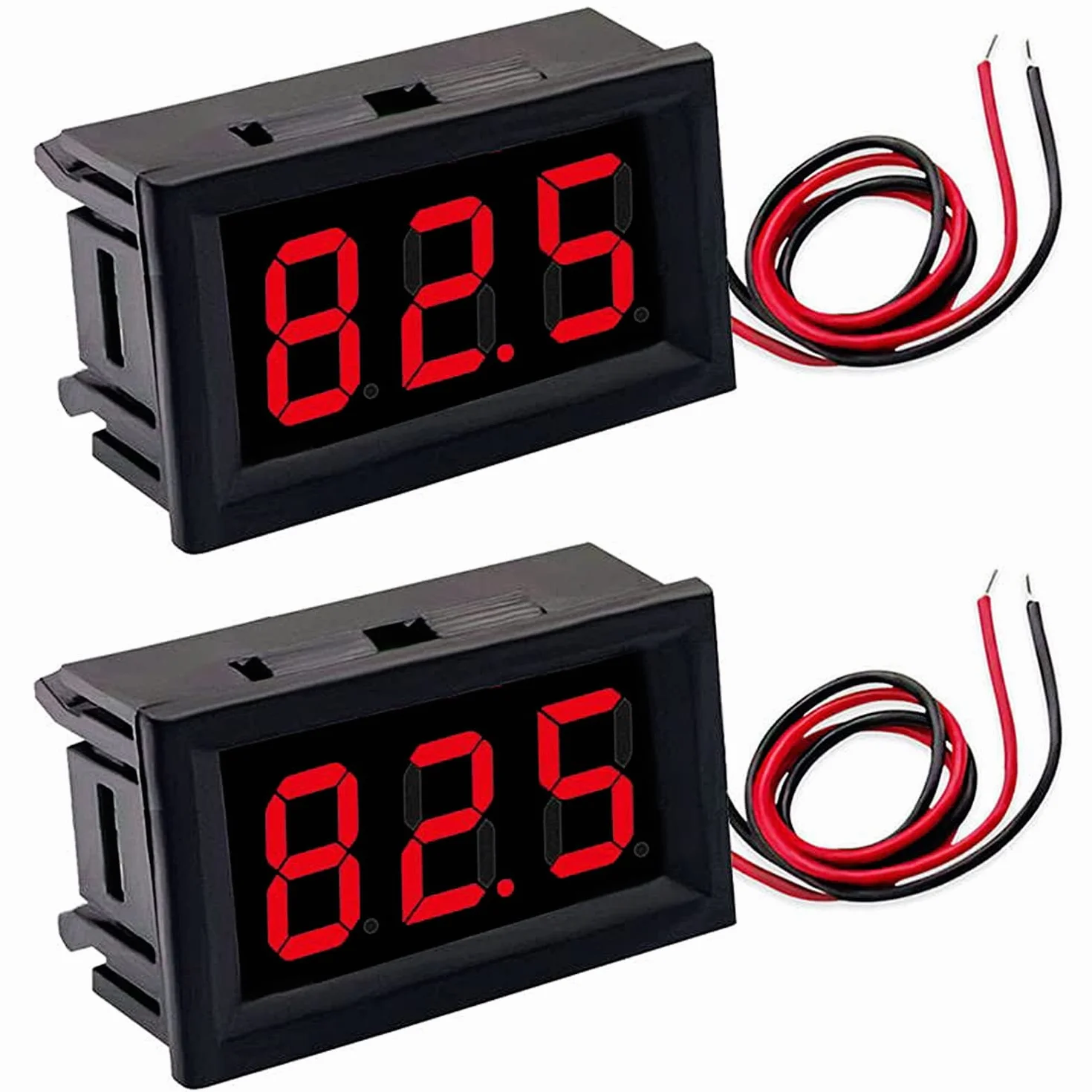 Greluma 2 PCS Pantalla de voltaje digital de 5 V-120 V DC, voltímetro LED de 2 cables de 0,56 ", medidor de voltaje (rojo)