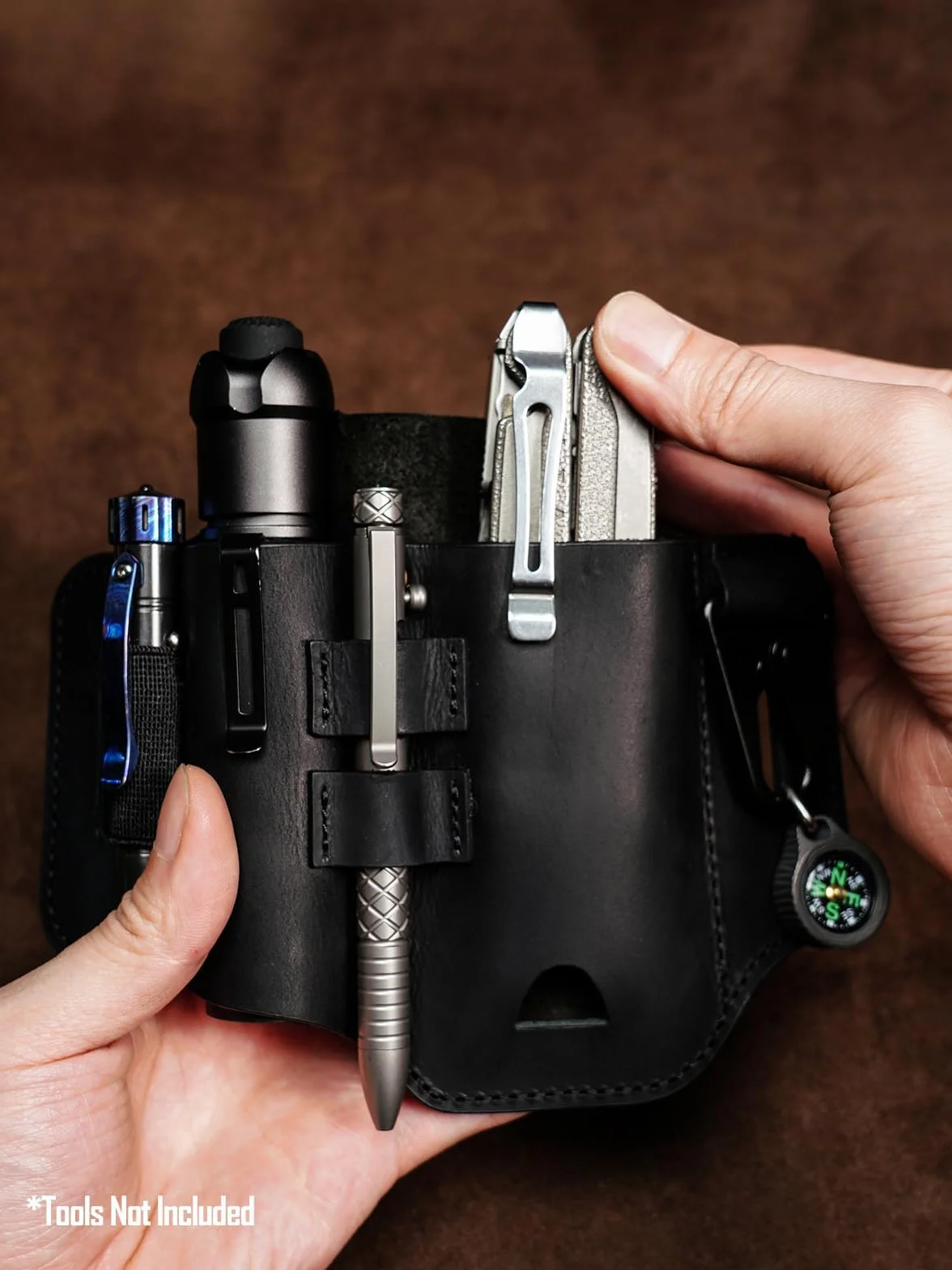 Funda multiherramienta Leatherman, organizador EDC de cuero con linterna, bolígrafo y clip de llavero, ideal para trabajo y uso diario