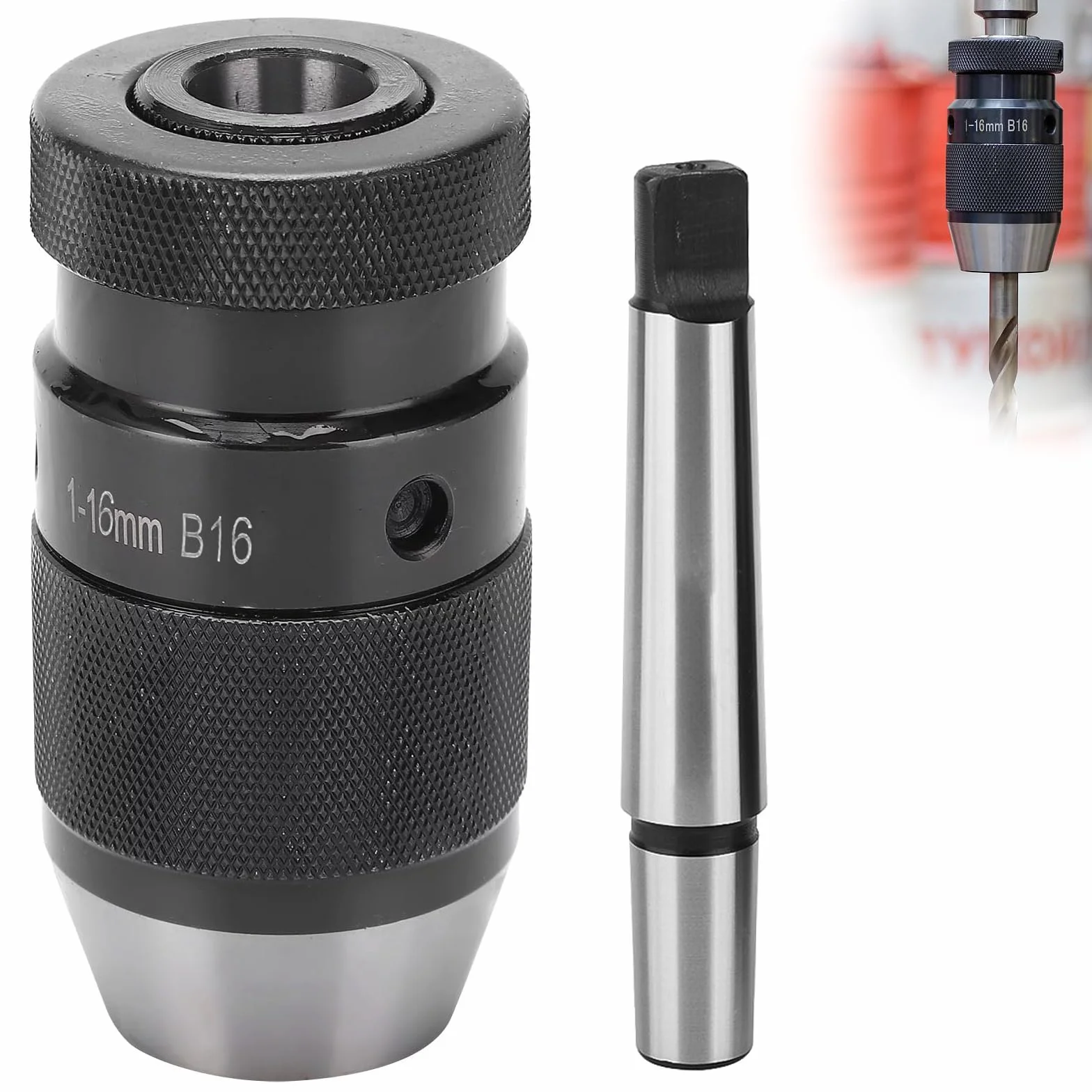 Portabrocas Sin Llave, Cono Morse de Liberación Rápida para Taladradora 1‑16 mm MT2 ‑ B16, Autoaprehensible Keyless Portabrocas Taladro, para Taladradora de Columna, Fresadora, Torno