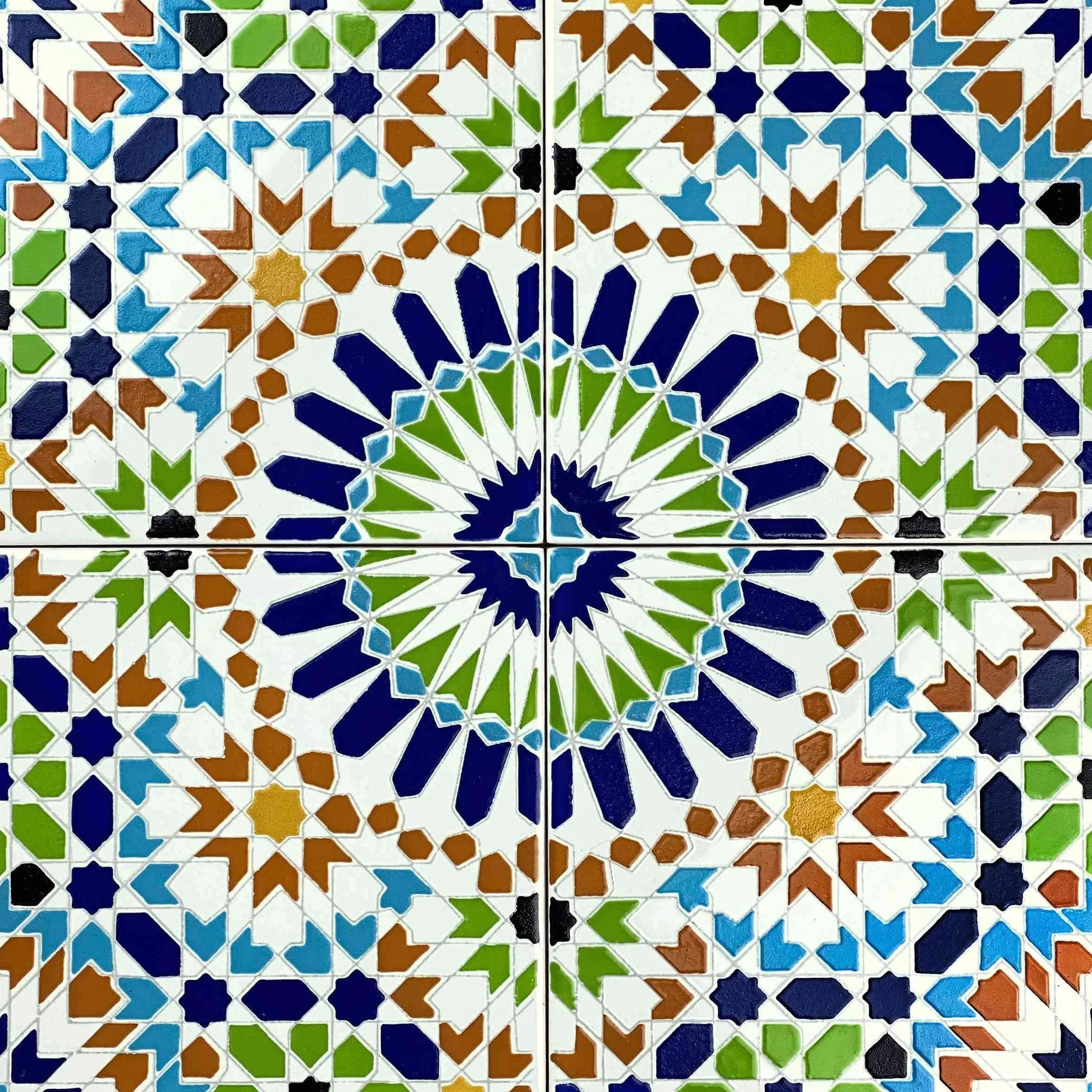 Cerames Azulejos de Cerámica Marroquí Fara - Azulejos de mosaico Marroquí para baño, cocina, sala de estar, ducha, debajo de las escaleras | Azulejos marroquíes en estilo oriental 20x20 cm