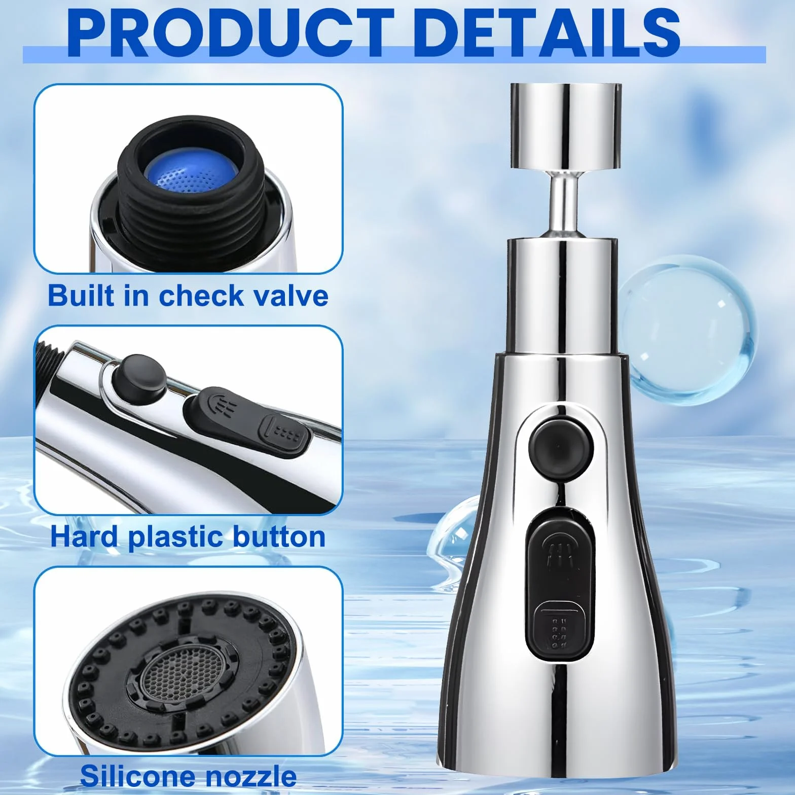 Aireador Grifo Cocina Giratorio 360°, Adaptador Universal 3 Modos Ajustable, Boquilla Anti Salpicadura