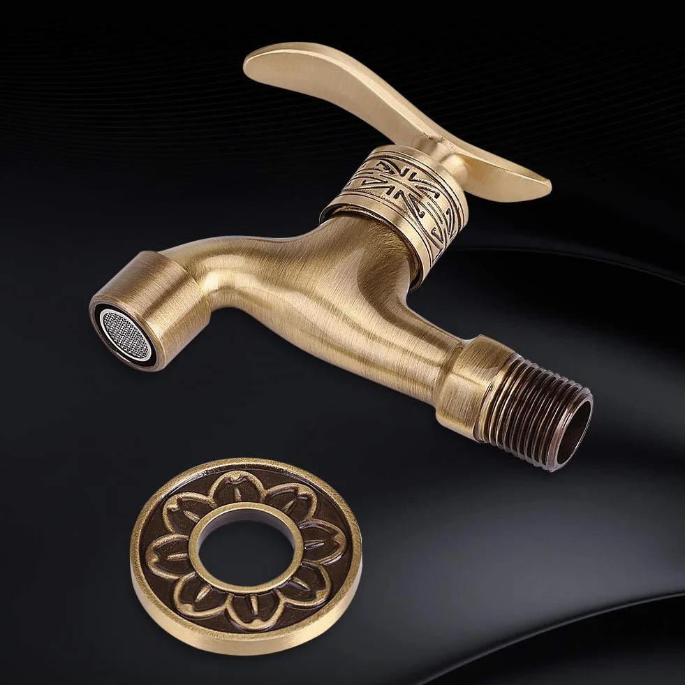 Grifo de Agua Fría Latón Antiguo Montado en Pared con Manija Palanca, Ideal para Lavadora Baño Jardín Piscina