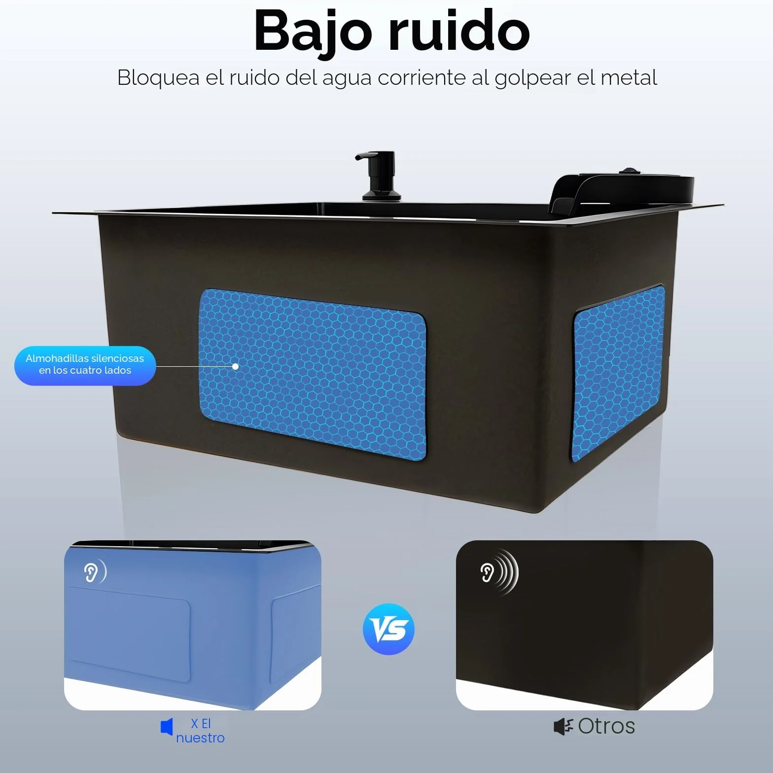 Fregadero de acero inoxidable de 45 x 40 cm, color negro, con grifo extraíble y lavavajillas para tazas, fregadero de cocina multifuncional, 1 lavabo, incluye tubo de drenaje, dispensador de jabón