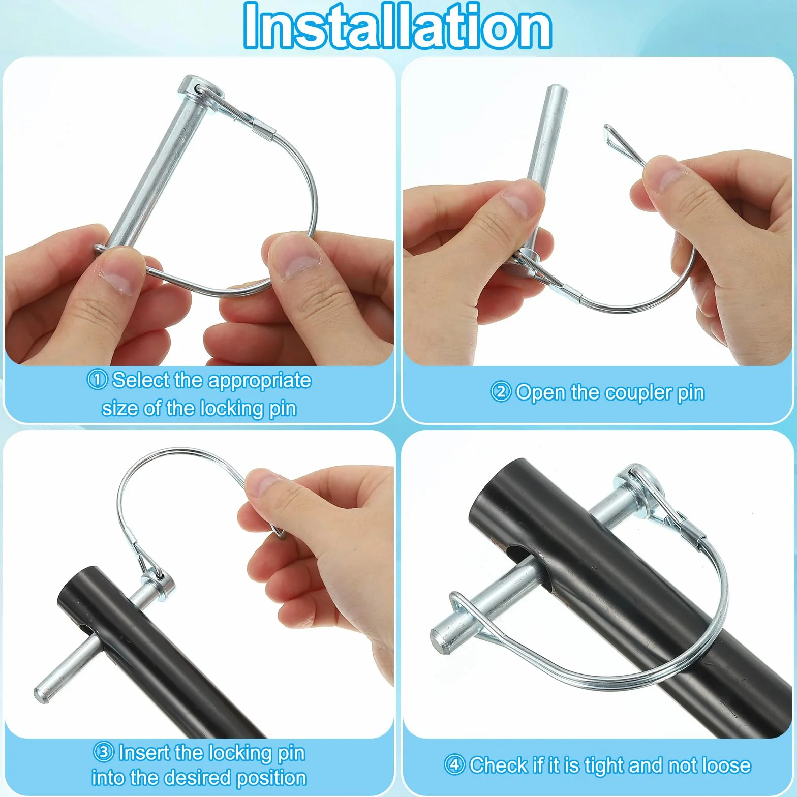 PATIKIL 4Pcs Pasador de Seguridad Pin de Bloqueo de Alambre, 10x100mm Pasador de Bloqueo Remolque Acoplador, Pasador de Bloqueo de Eje para Remolques Agrícolas Grandes Césped Jardín