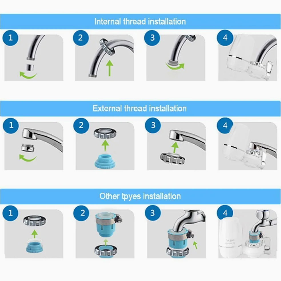 Filtro de agua - Grifo - Filtro de agua - Grifo de cocina - Filtro de agua con núcleo de cerámica lavable - 8 piezas en total para el hogar y la cocina