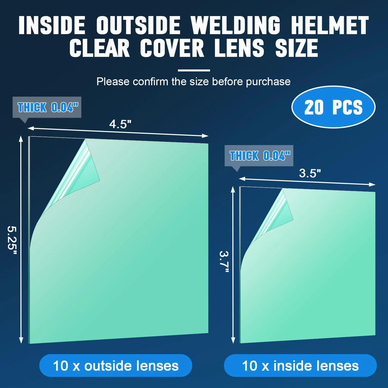 20 lentes de cubierta de casco de soldadura serie 3350 para Lincoln Electric Viking | Lente transparente de repuesto para capó interior y exterior del casco, 3.7 x 3.5 x 0.4 pulgadas, 4.5 x 5.34 x 0.4 pulgadas